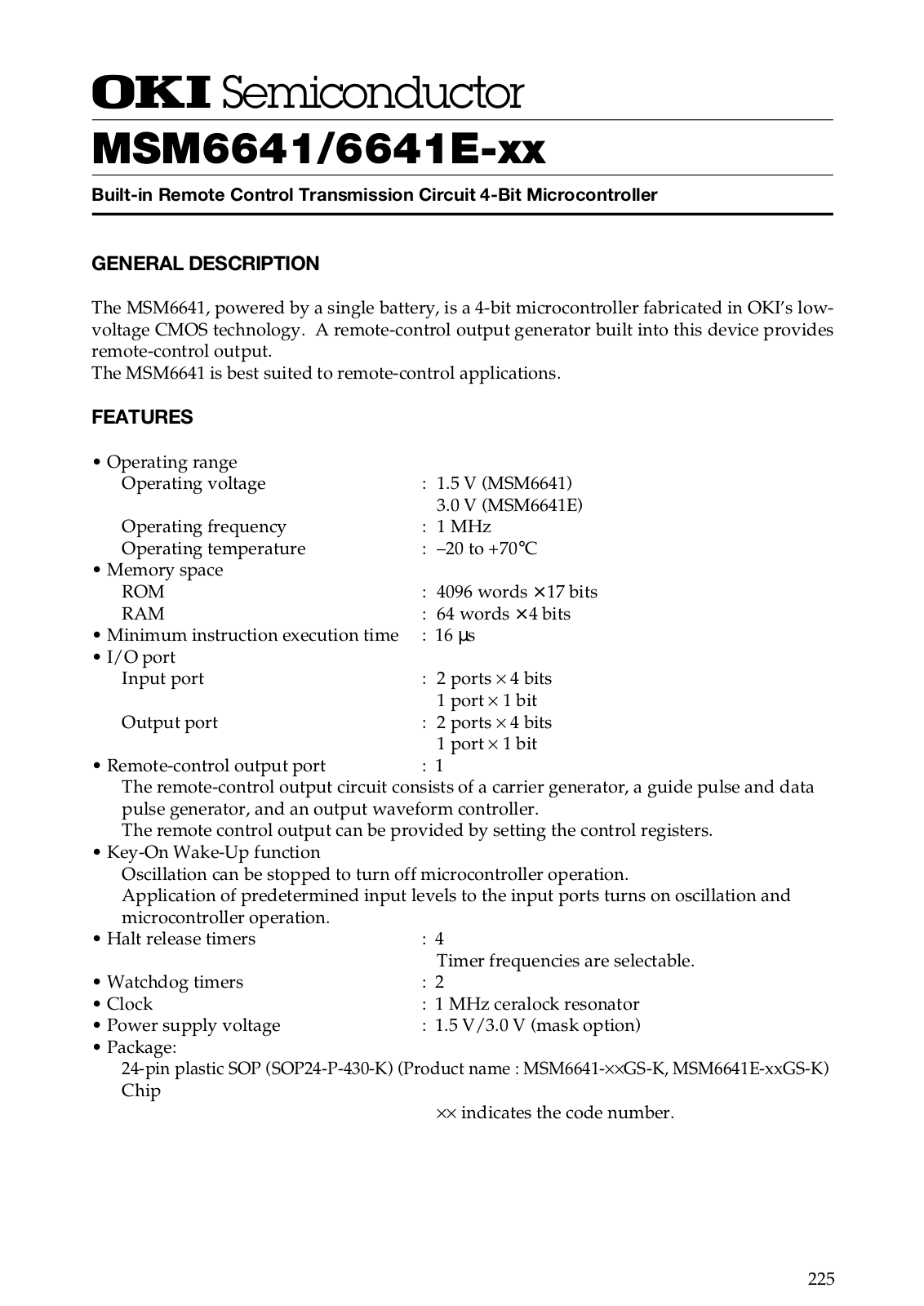 OKI MSM6641E-xxGS-K, MSM6641-xxGS-K, MSM6641-xx, MSM6641E-xx Datasheet