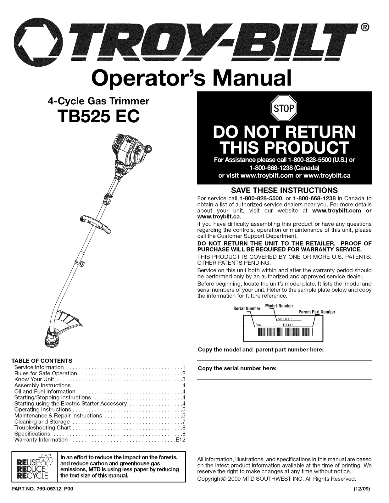 Ace 7214315 Owner’s Manual