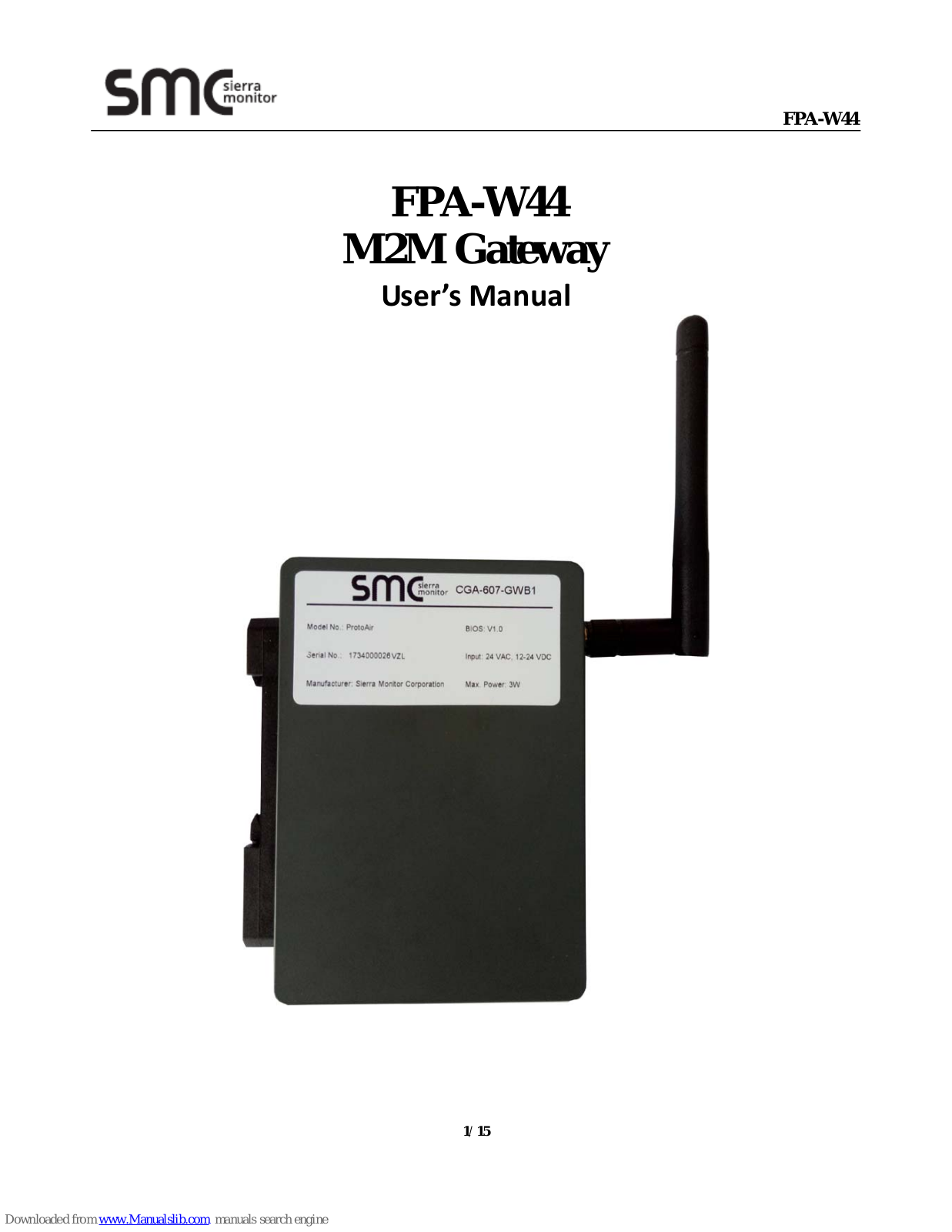 Sierra Monitor Corporation ProtoAir,FPA-W44 User Manual