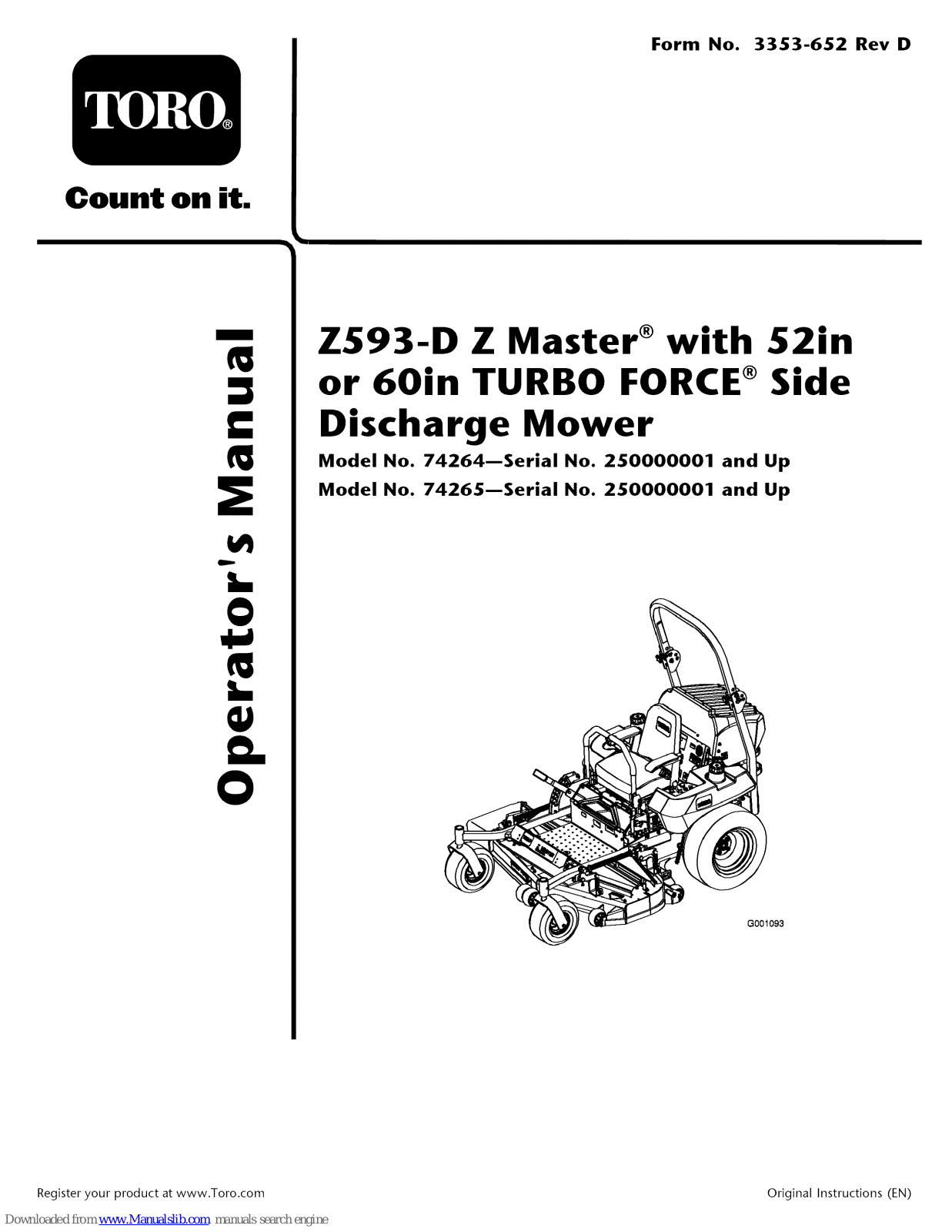 Toro Z593-D Z Master 74264, Z593-D Z Master 74265 Operator's Manual - ManualMachine.com