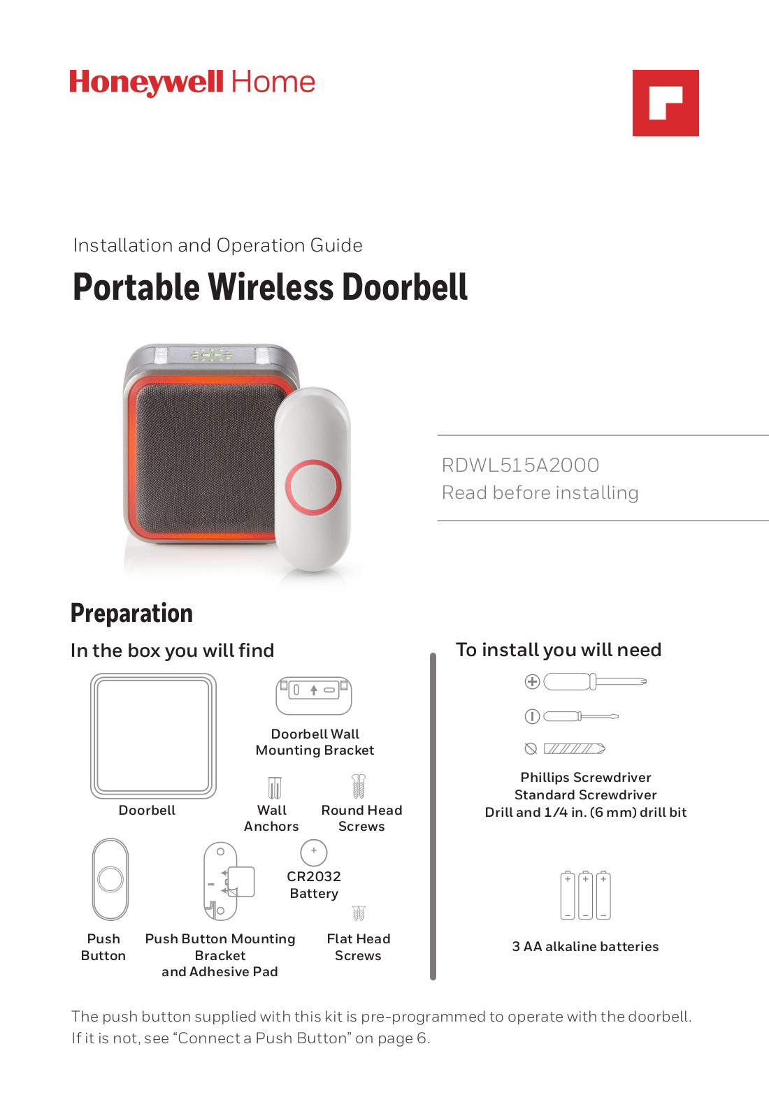 Honeywell RDWL515A2000 Installation And Operation Manual