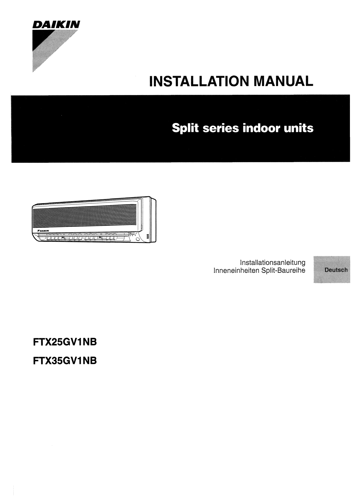 Daikin FTX25GV1NB, FTX35GV1NB Installation manuals