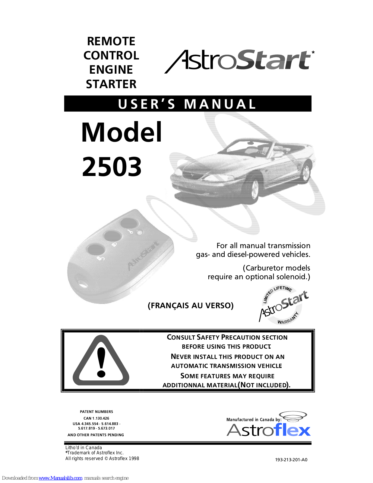 AstroStart 2503 User Manual