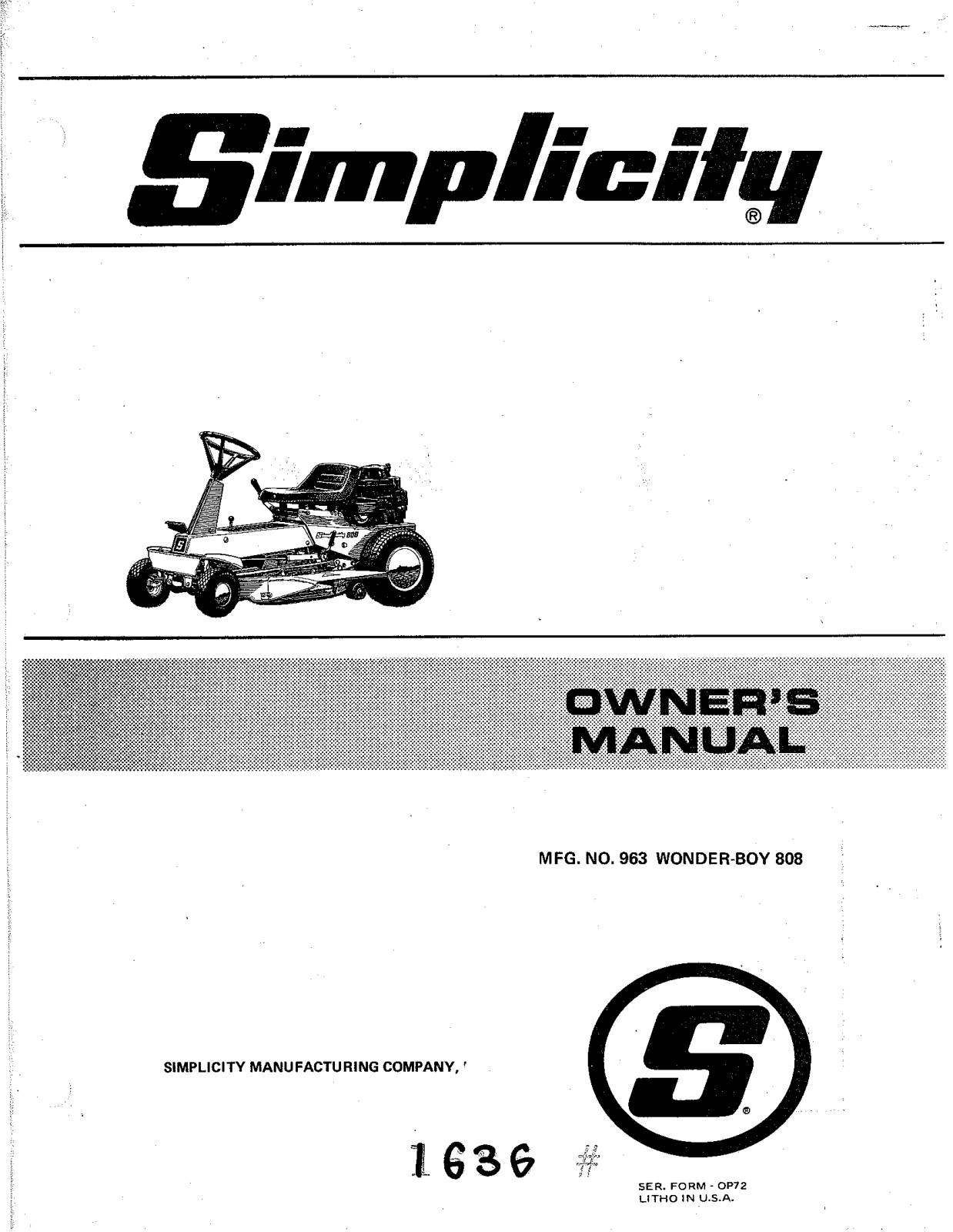 Simplicity 963 User Manual