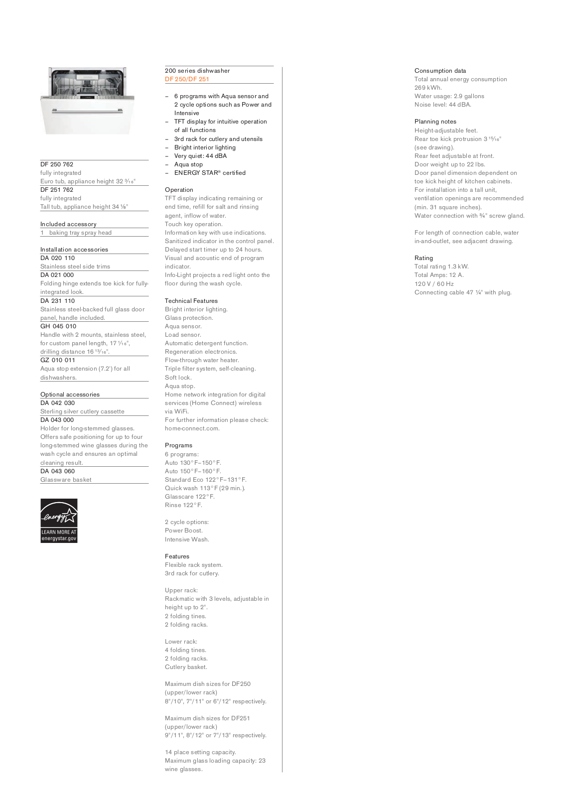 Gaggenau GARECTWODW166 Specs