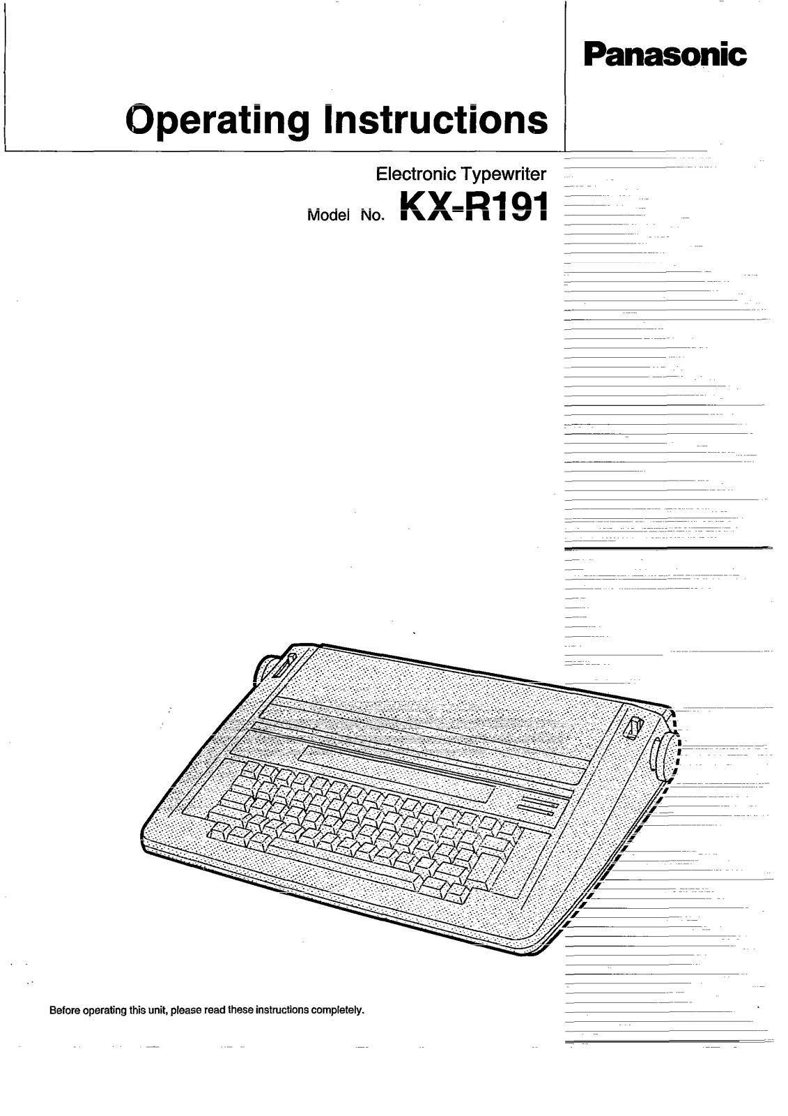 Panasonic KX-R191 User Manual