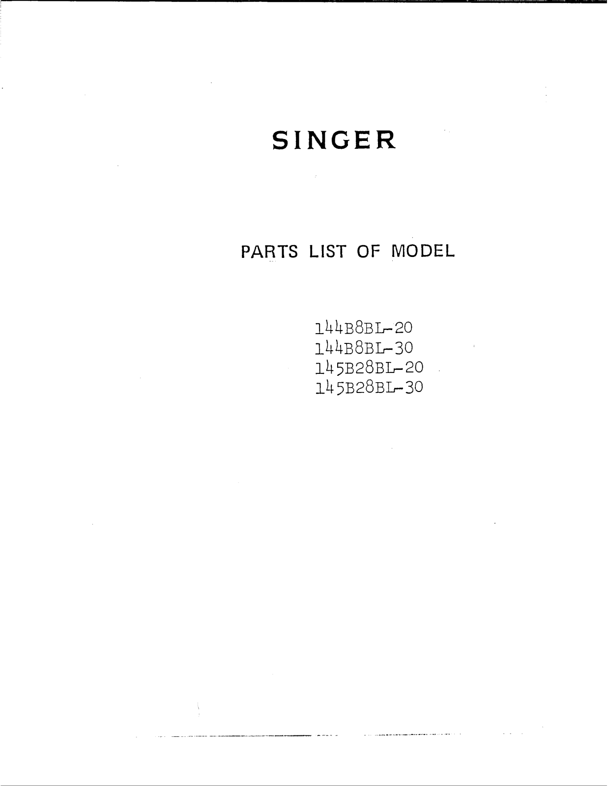 Singer 145B28BL-20 Parts List