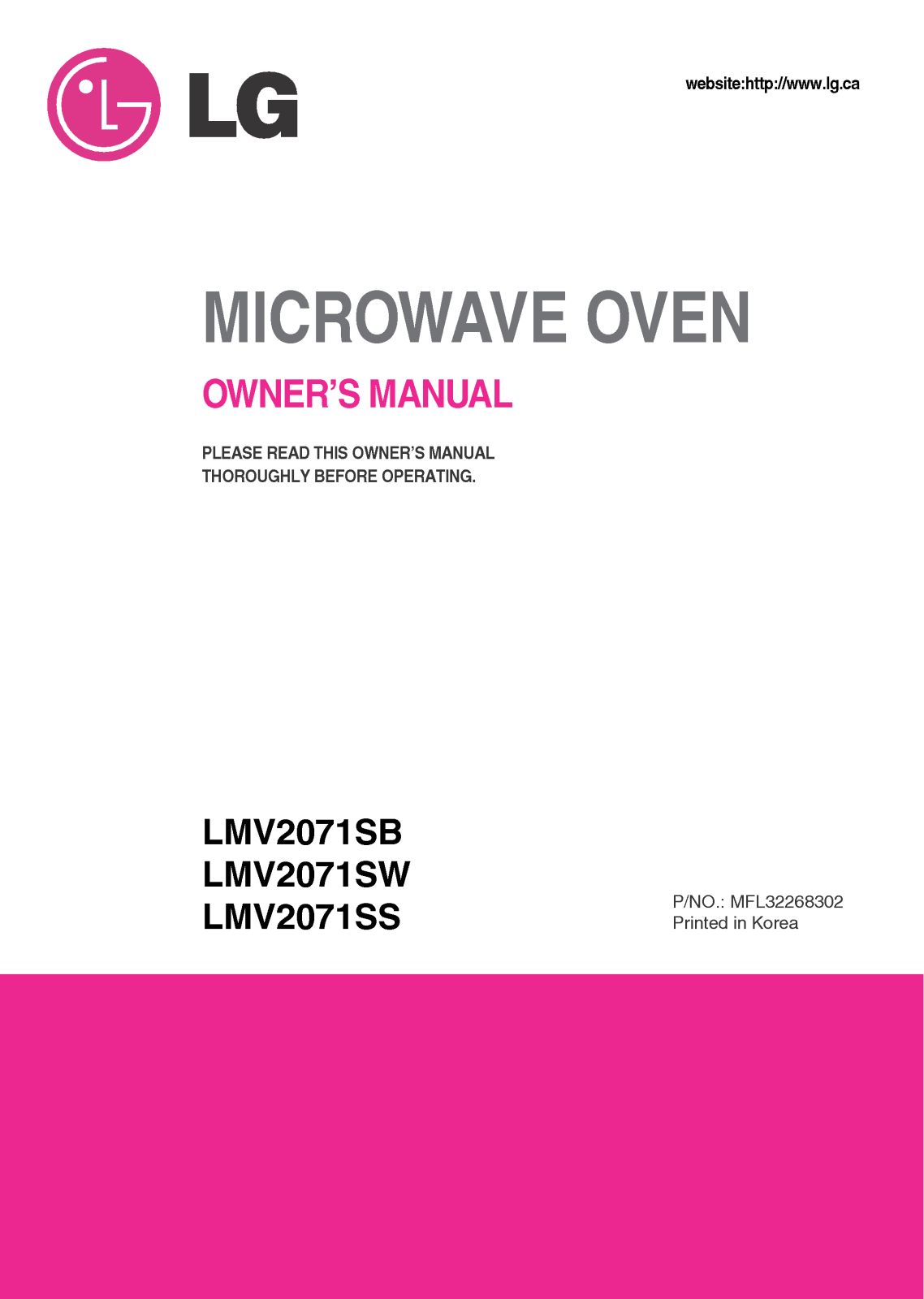 LG LMV2071SS, LMV2071SW User Manual
