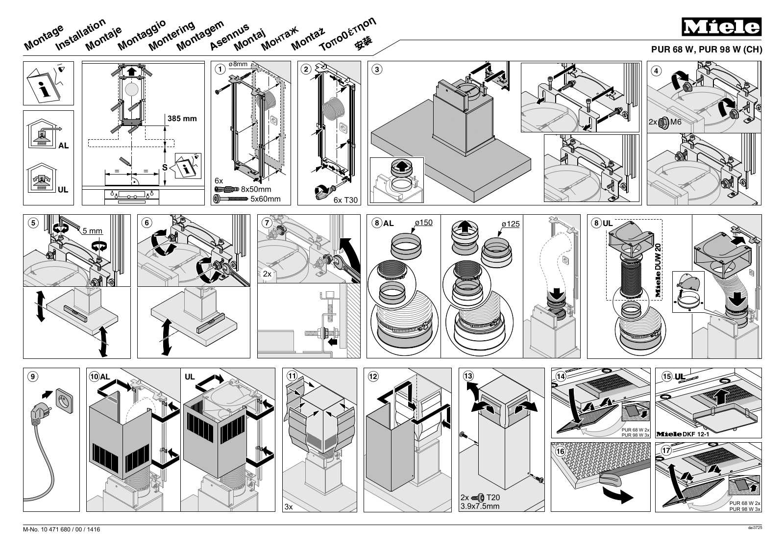 Miele PUR 68 W, PUR 98 W, PUR 98 W CH assembly instruction