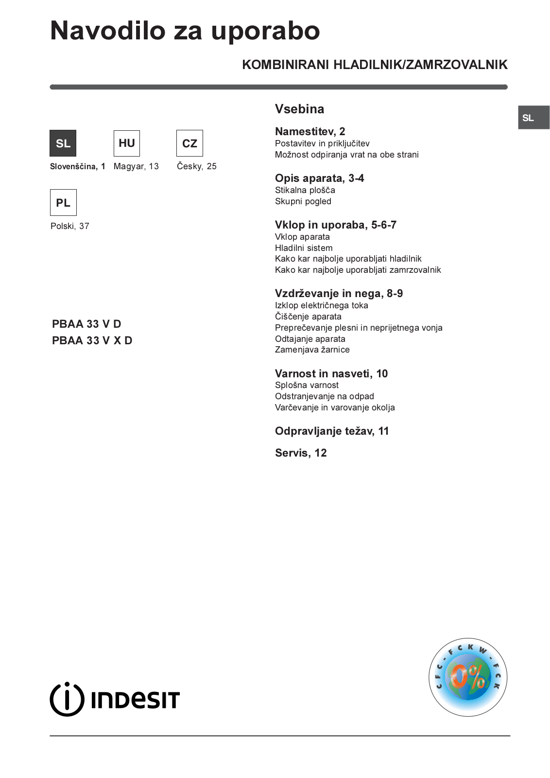 Indesit Prime PBAA 33 V D, Prime PBAA 33 V X D User Manual