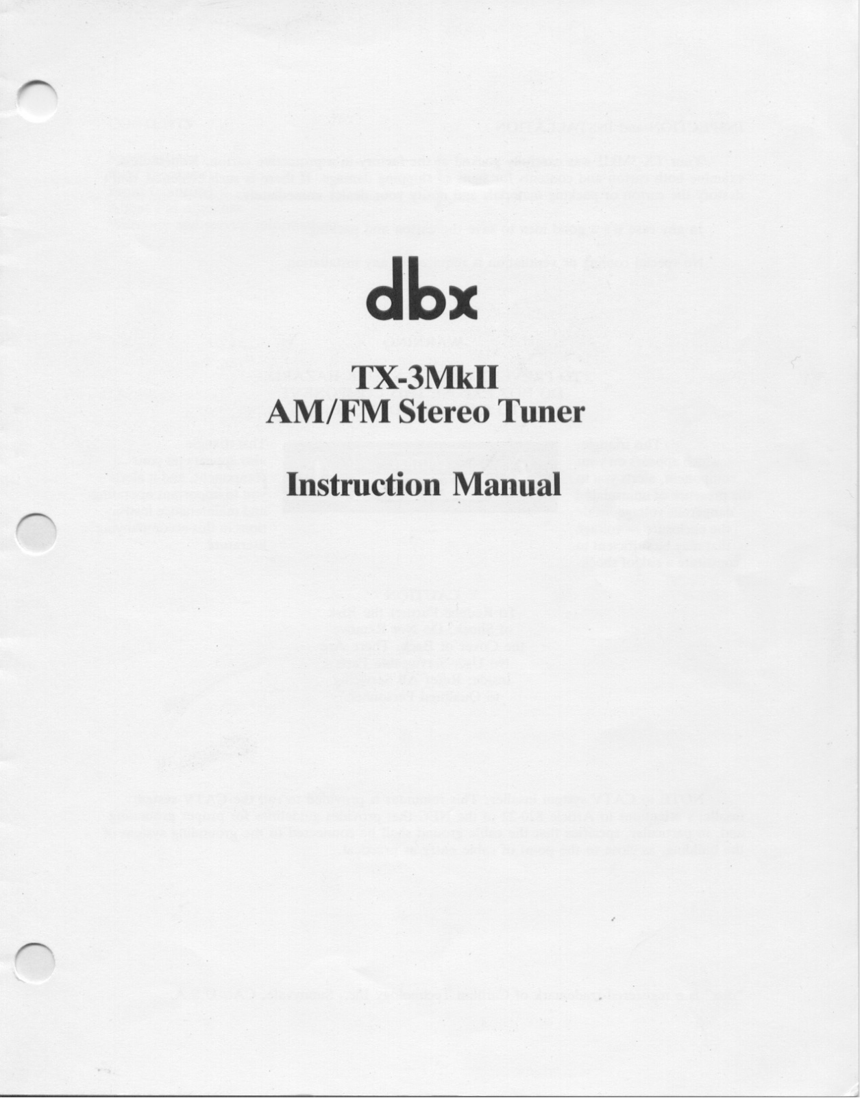 Dbx TX3-Mk-II Owners Manual