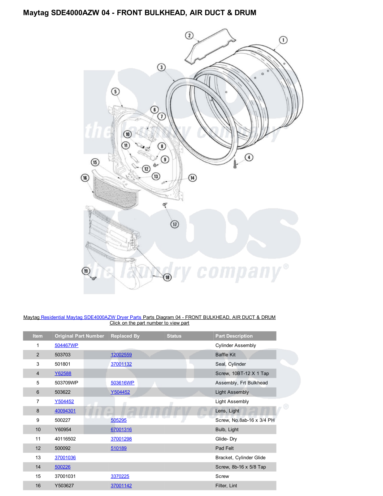 Maytag SDE4000AZW Parts Diagram