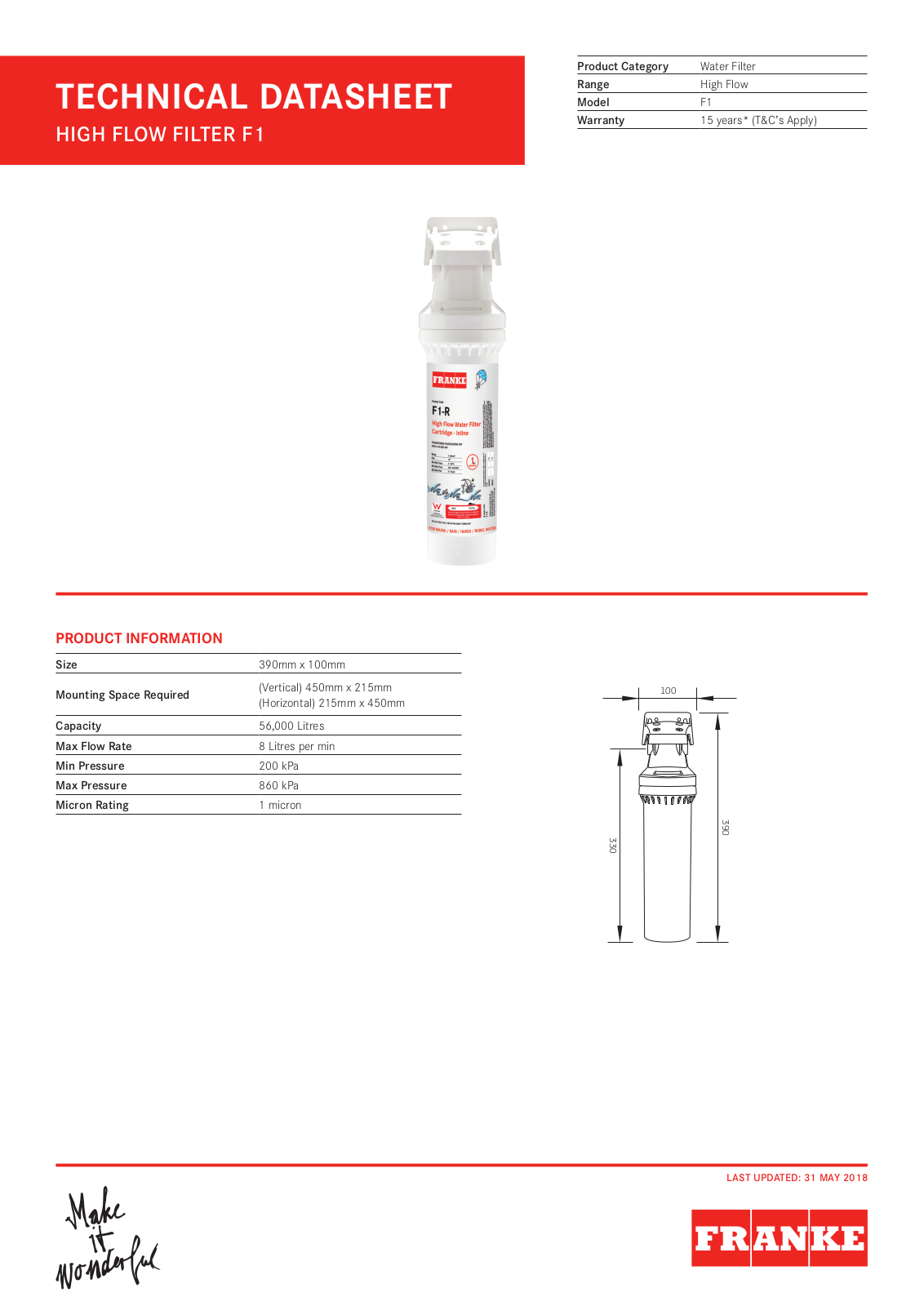 Franke F1 Specifications Sheet