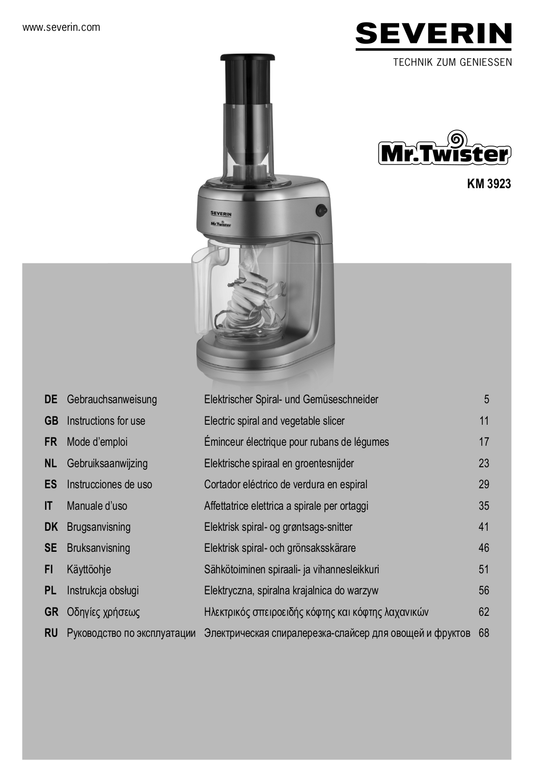 SEVERIN Mr.Twister KM 3923 Instructions For Use Manual