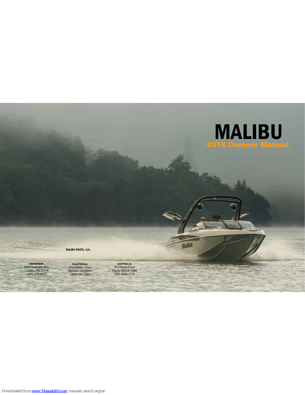 Malibu Boats Wakesetter 21 VLX (2018), Wakesetter 25LSV (2018), Wakesetter 22 VLX (2018), Wakesetter 23LSV (2018), Wakesetter 22 MXZ (2018) Owner's Manual