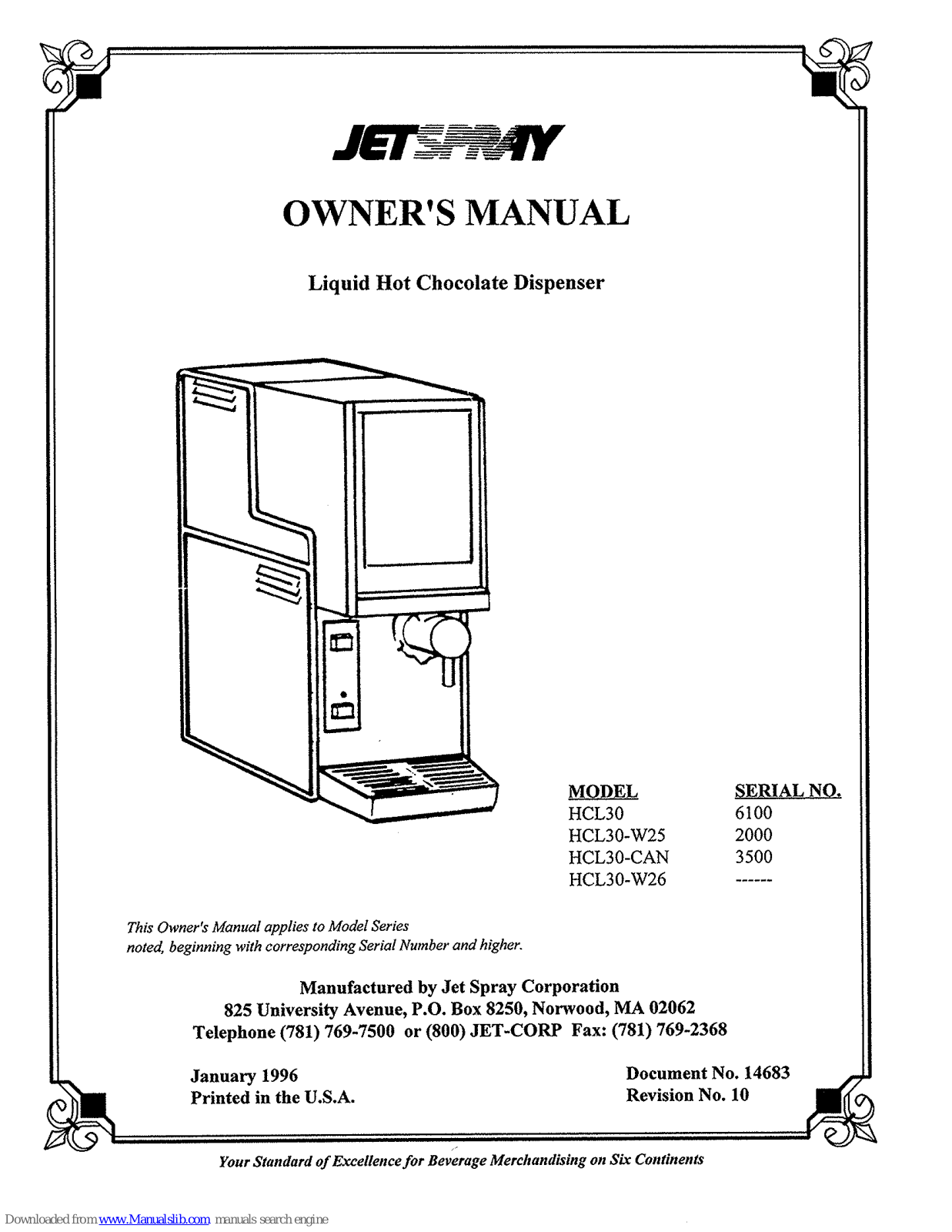 JetSpray HCL30-W25, HCL30-CAN, HCL30-W26 Owner's Manual