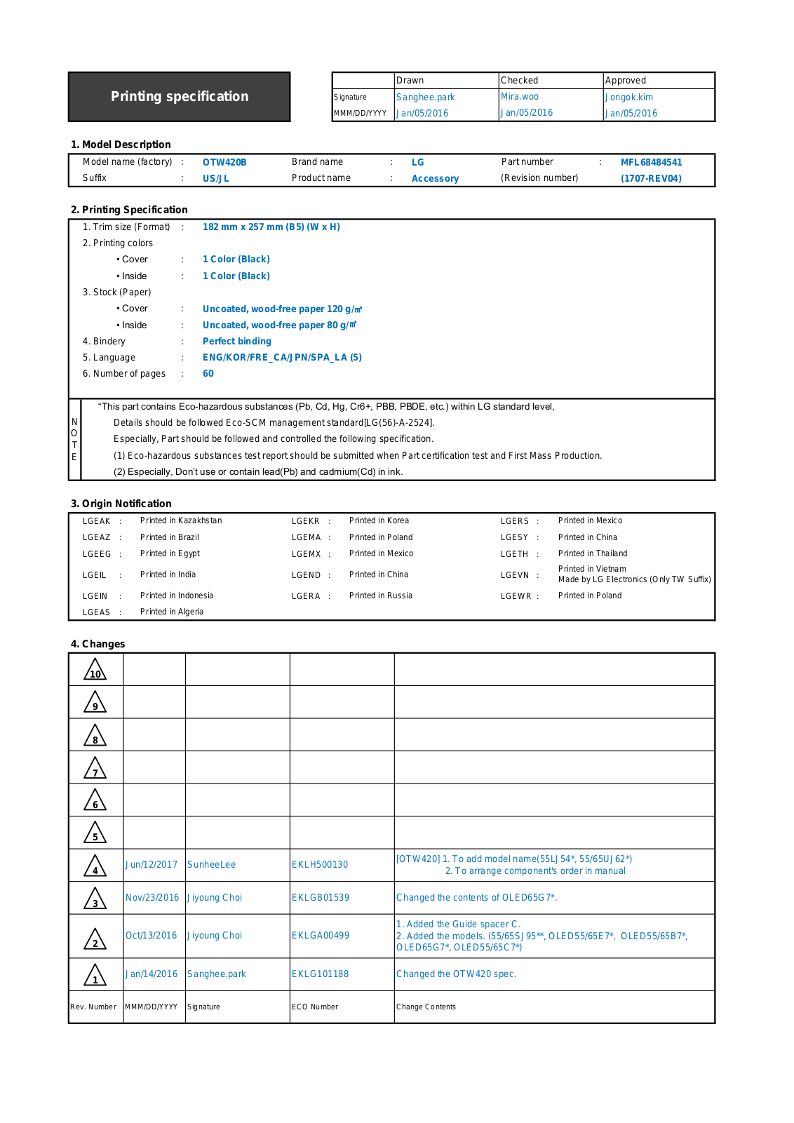 LG OTW420B instruction manual