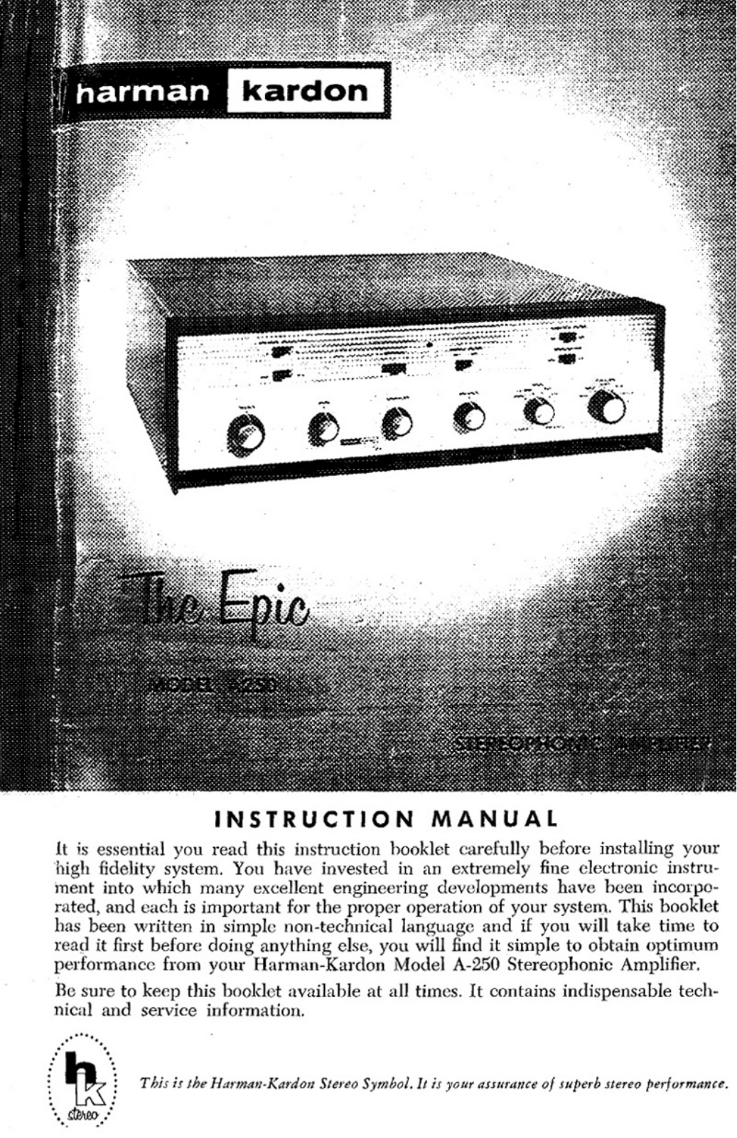 Harman Kardon 250 Epic Owners manual