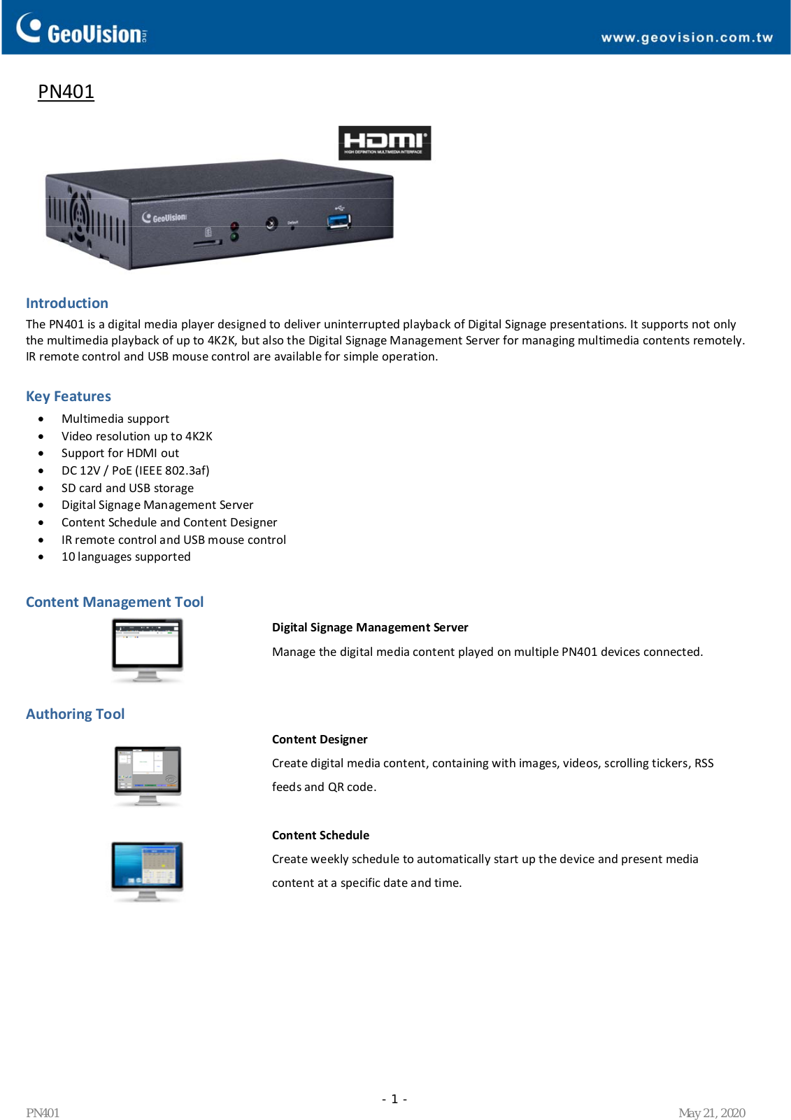 Geovision GV-PN401 Specsheet