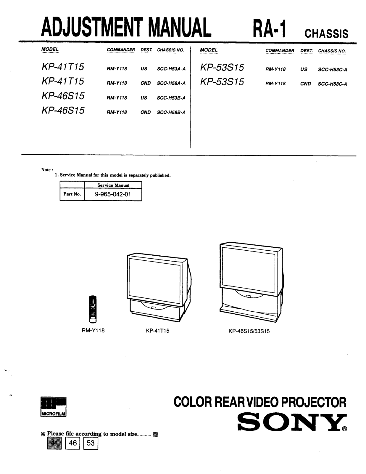 SONY KP 41T15 Service Manual