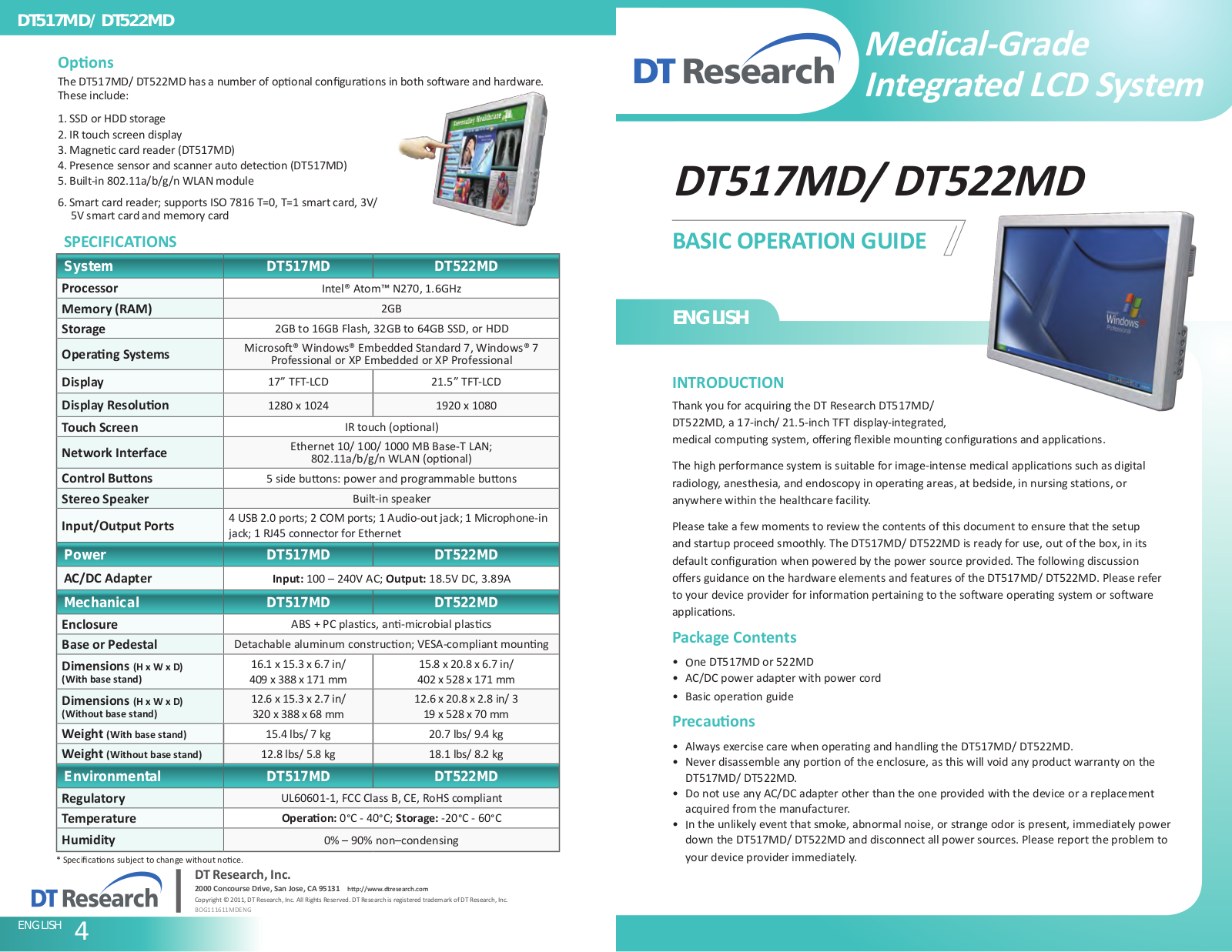 DT Research DT517MD, DT522MD Basic Operation Manual