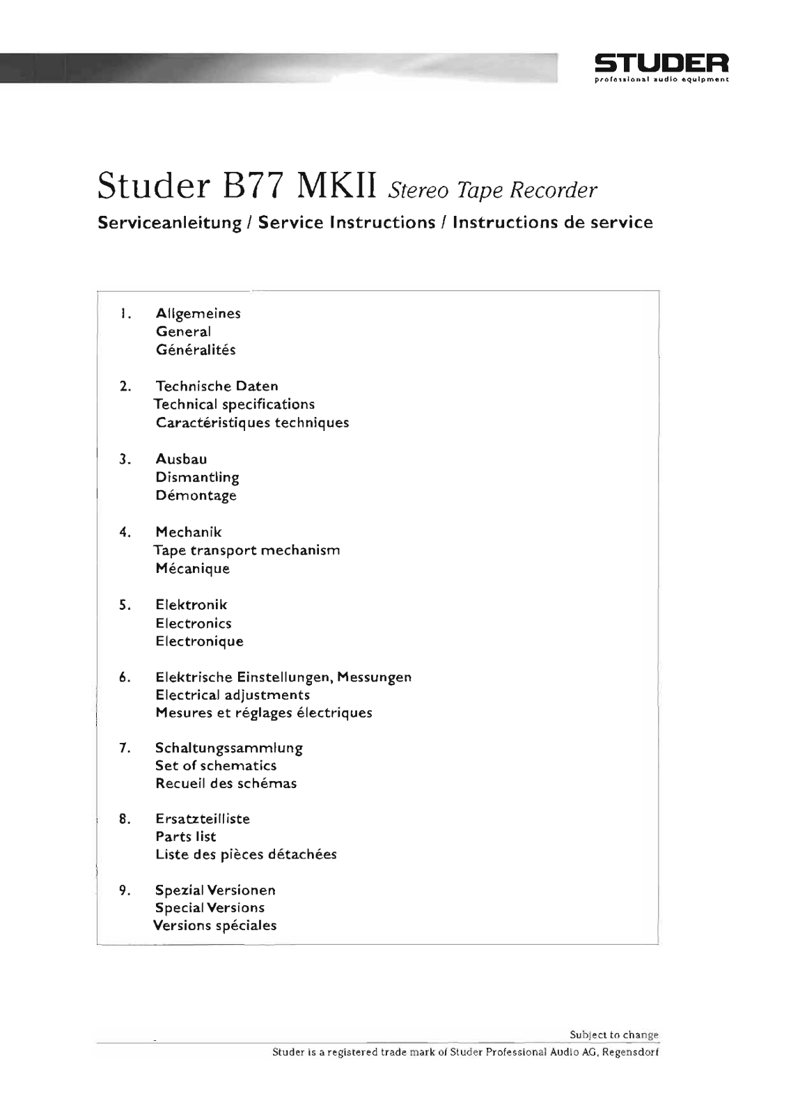 Studer B-77-Mk2 Service Manual