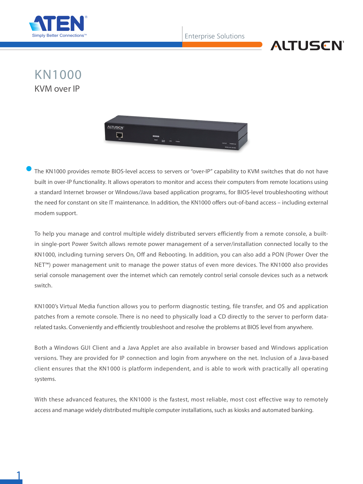 ALTUSEN KN1000 Product Data Sheet