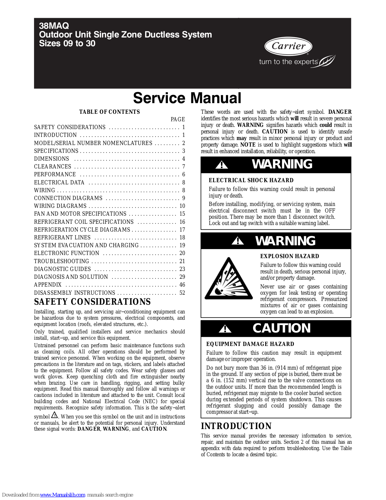 Carrier 38MAQB12-1, 38MAQB09-1, 38MAQB09-3, 38MAQB30-3, 38MAQB24-3 Service Manual