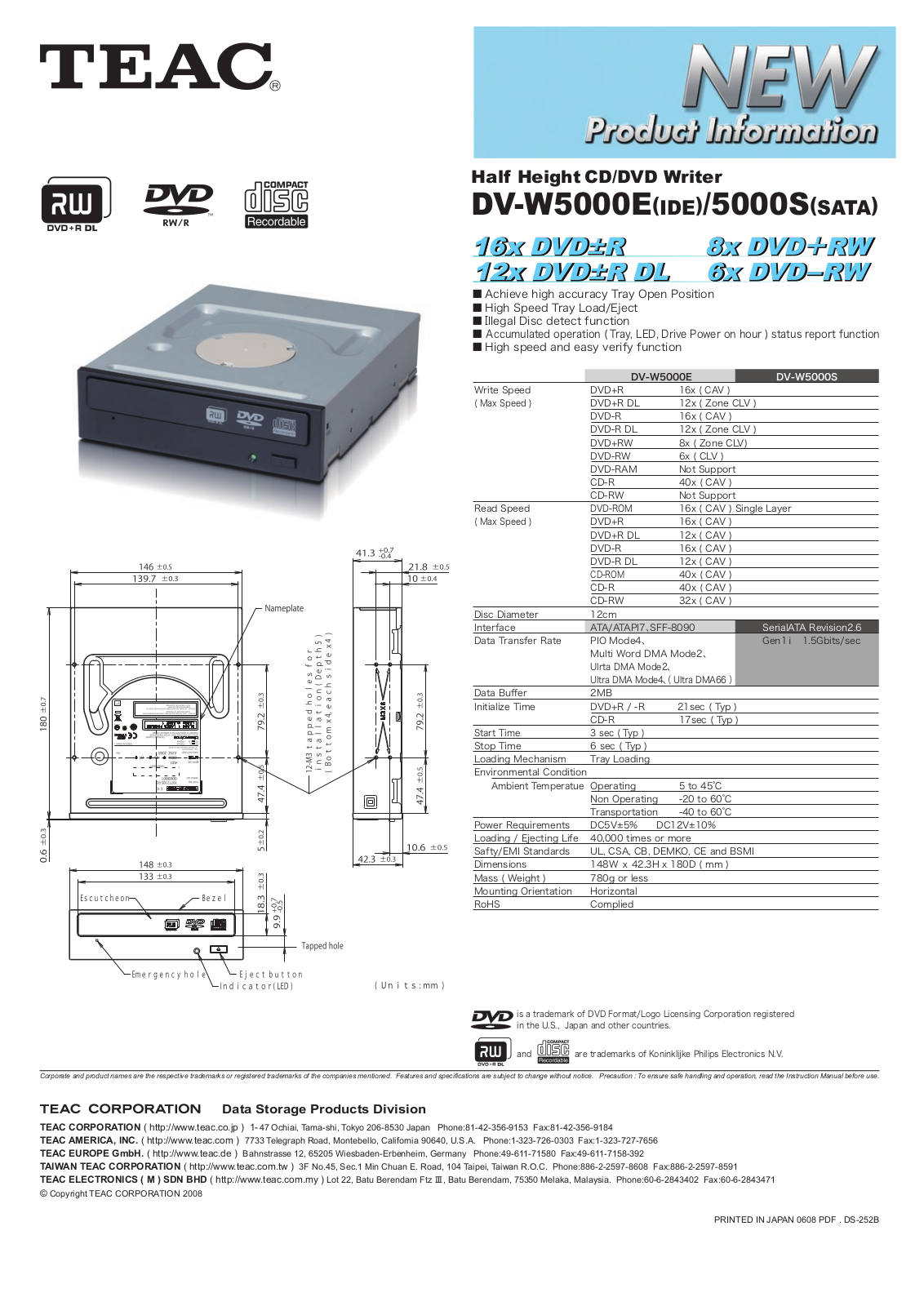 Teac DV-W5000S, DV-W5000E User Manual