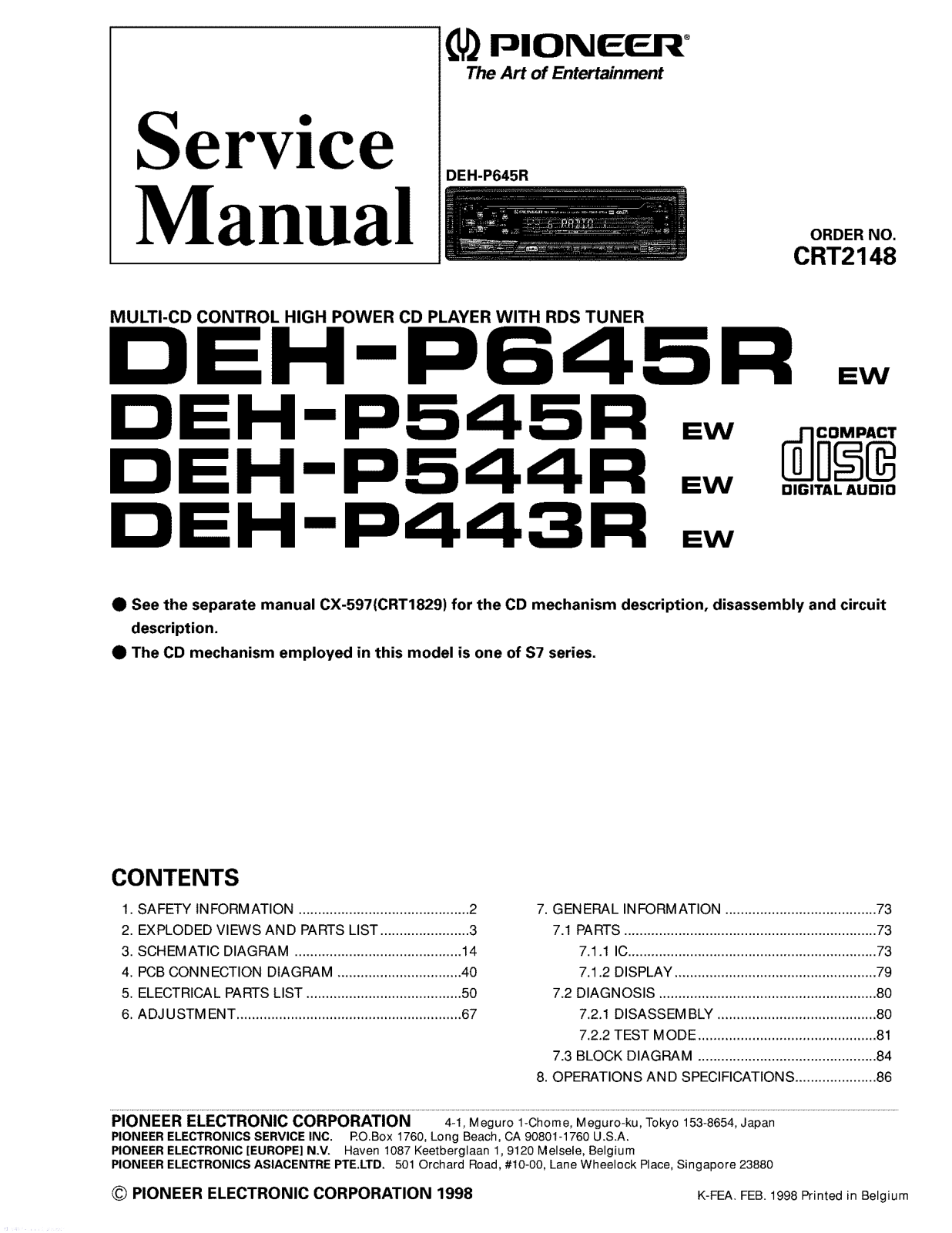 Pioneer DEHP-443-R, DEHP-544-R, DEHP-545-R, DEHP-645-R Service manual