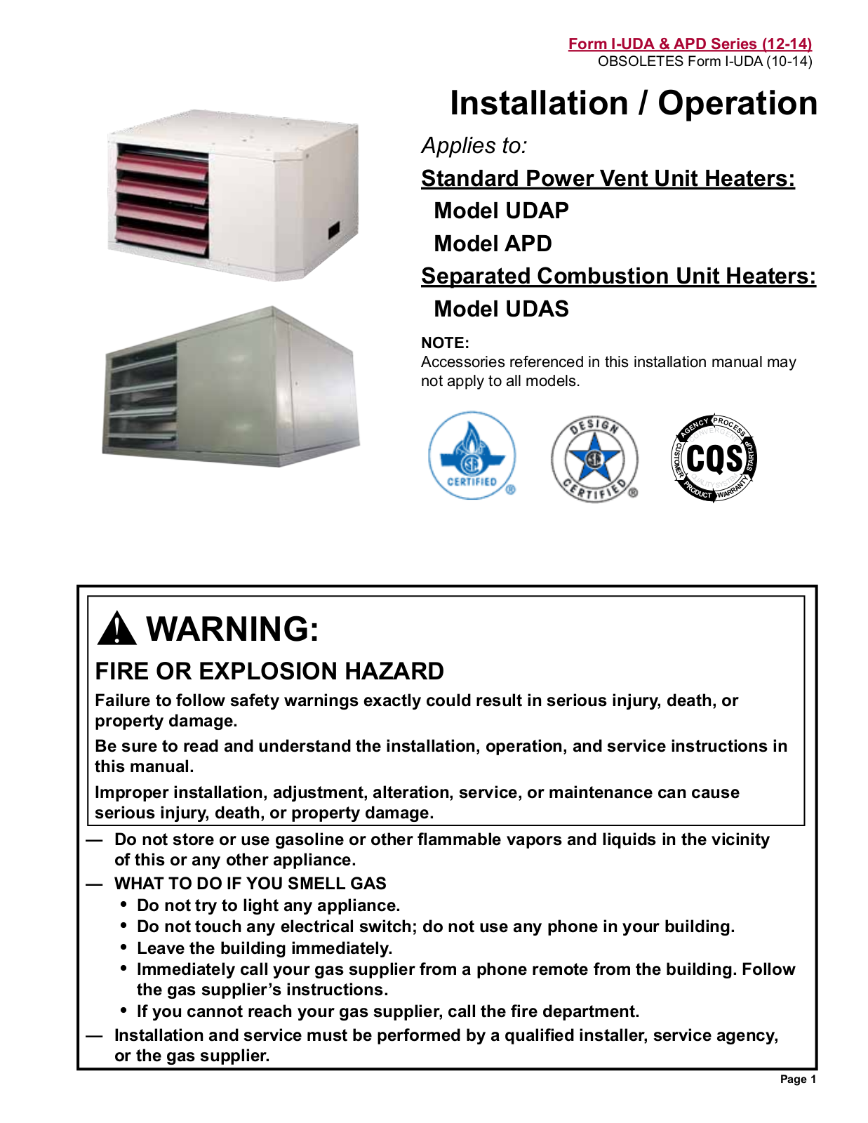 Reznor UDAS Unit Installation Manual