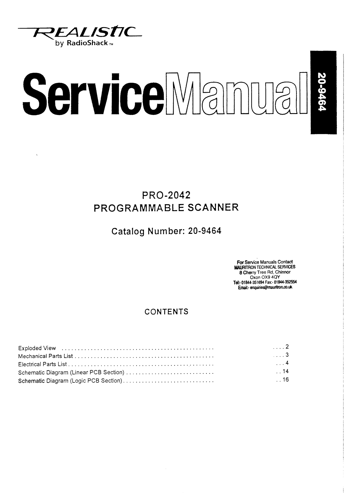 RadioShack PRO-2042, 20-9464 Service Manual