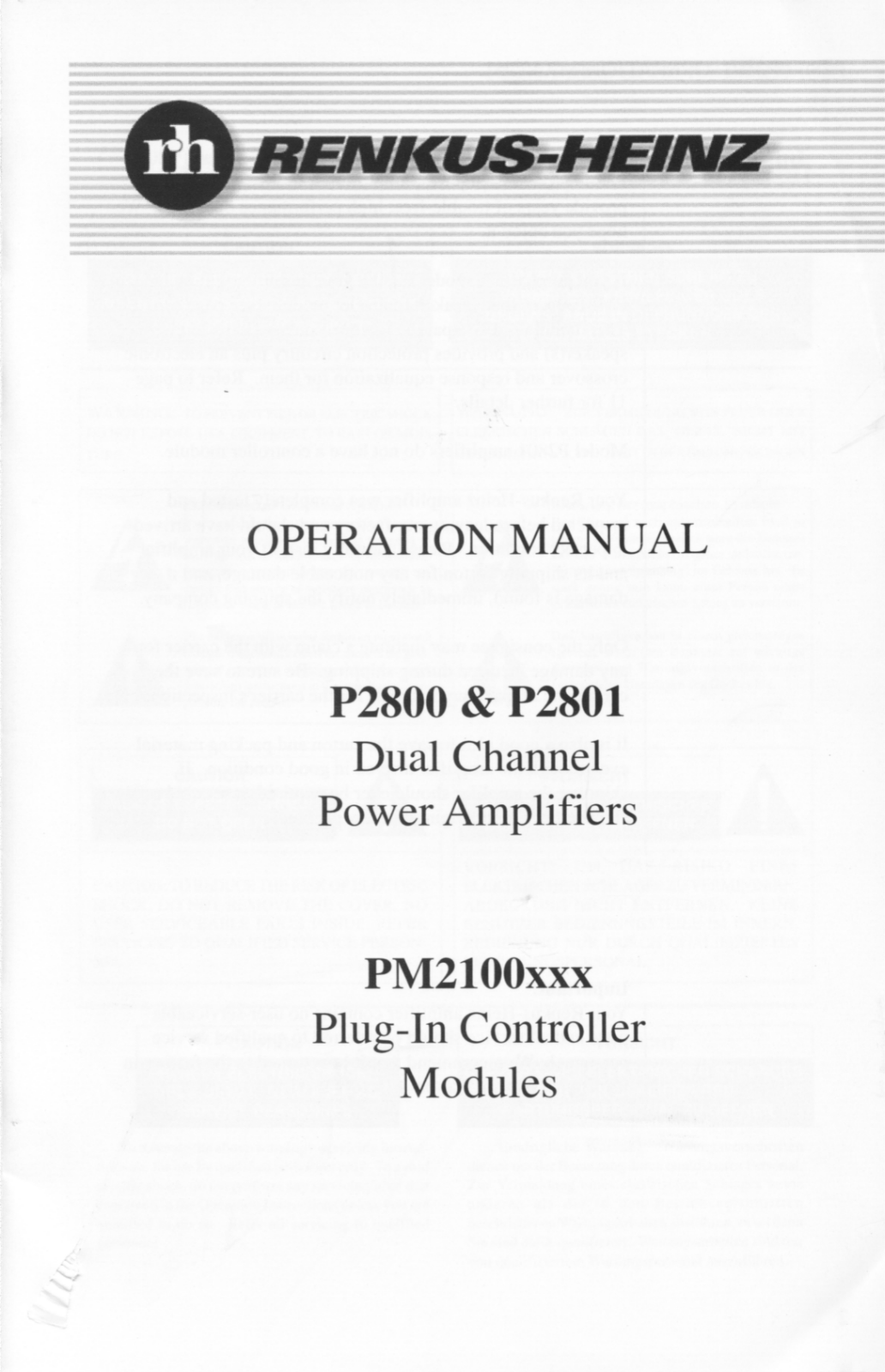 Renkus-heinz P2800, P2801 User Manual