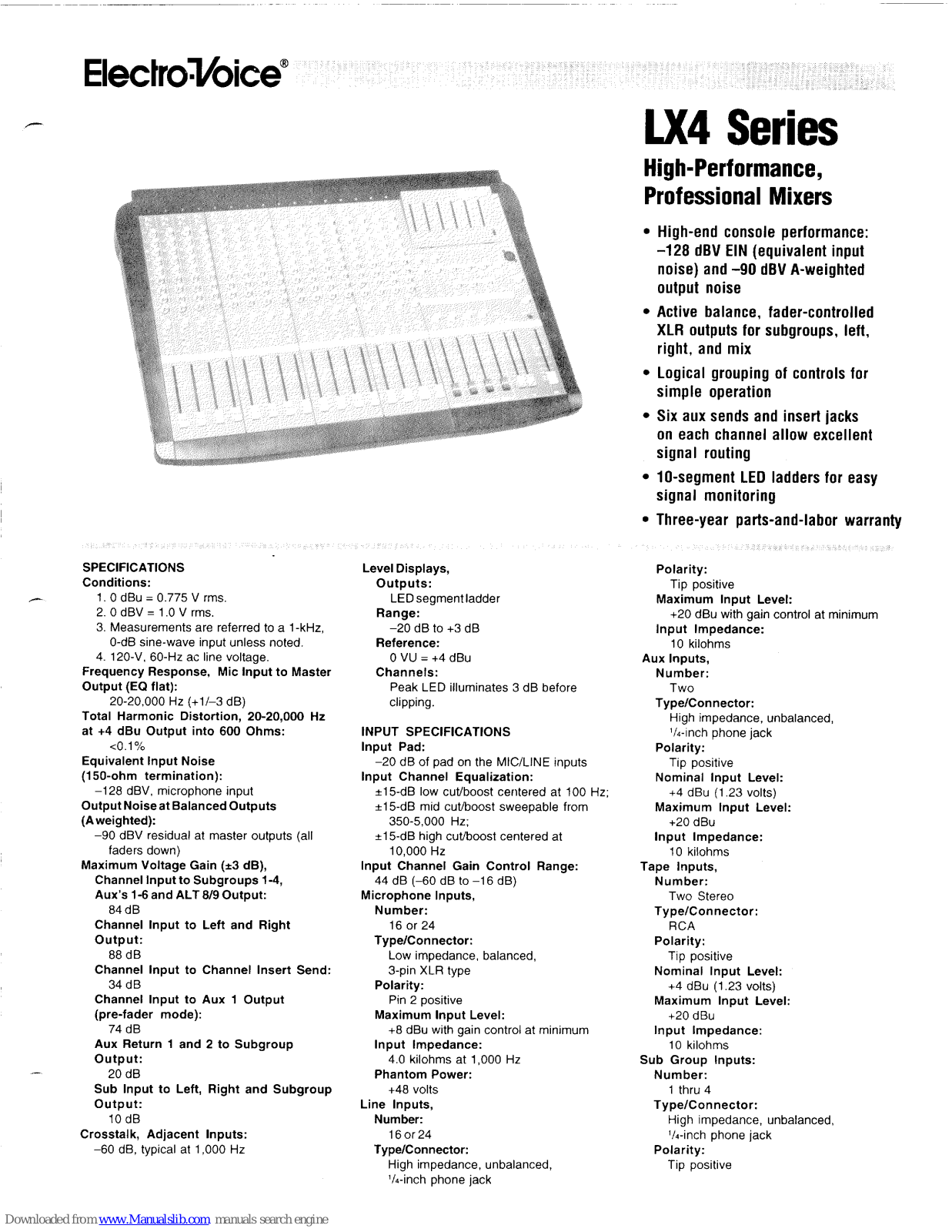 Electro-Voice LX4 Series, LX4/16, LX4/24 Specification