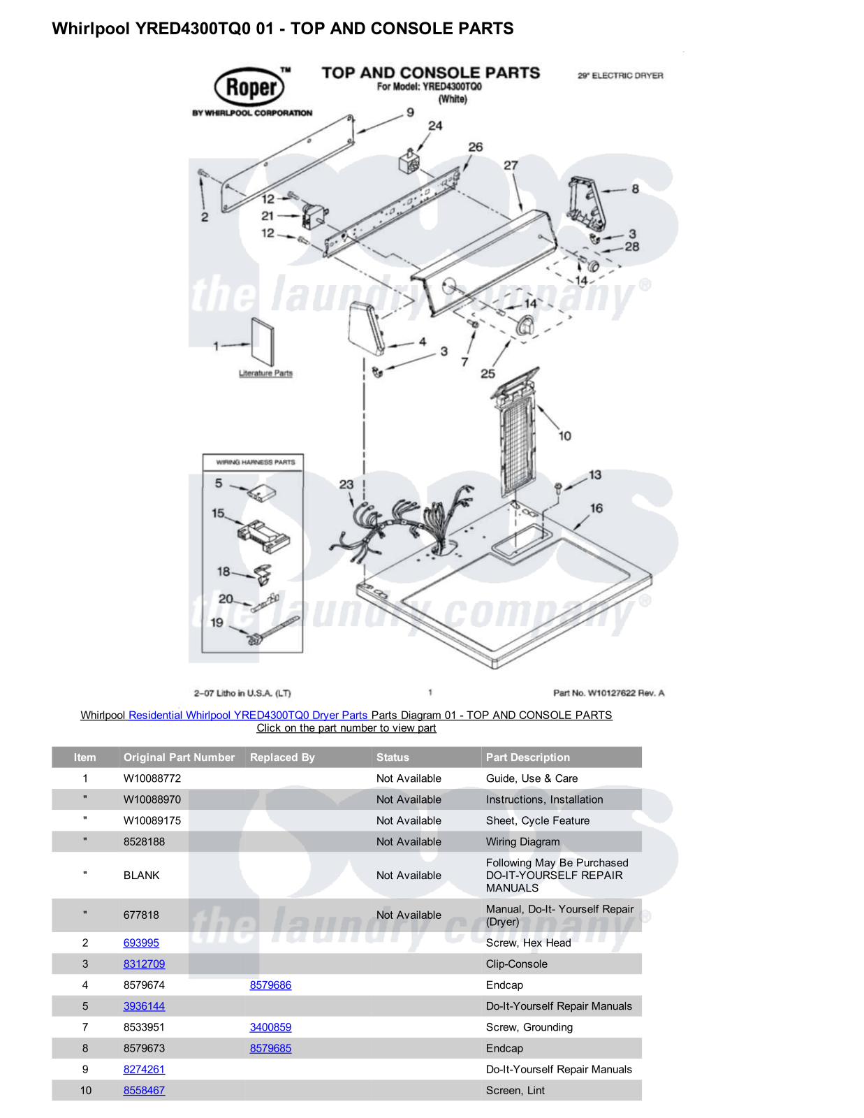 Whirlpool YRED4300TQ0 Parts Diagram