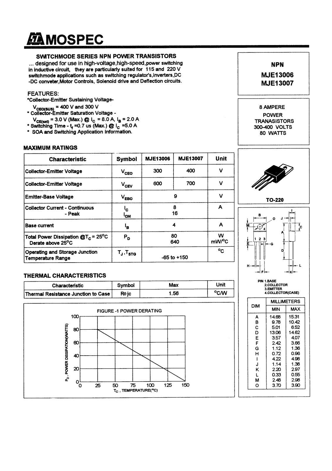 MOSPEC MJE13006, MJE13007 Datasheet