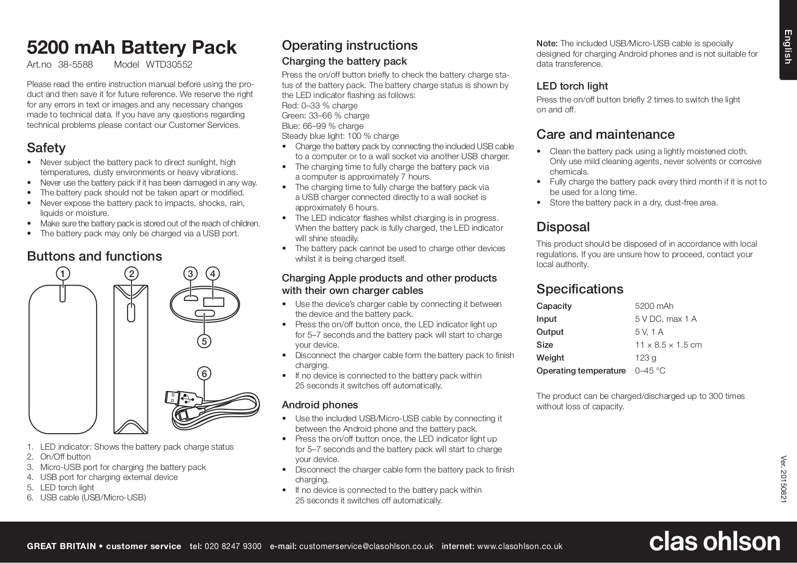 Clas Ohlson WTD30552 Operating Instructions Manual