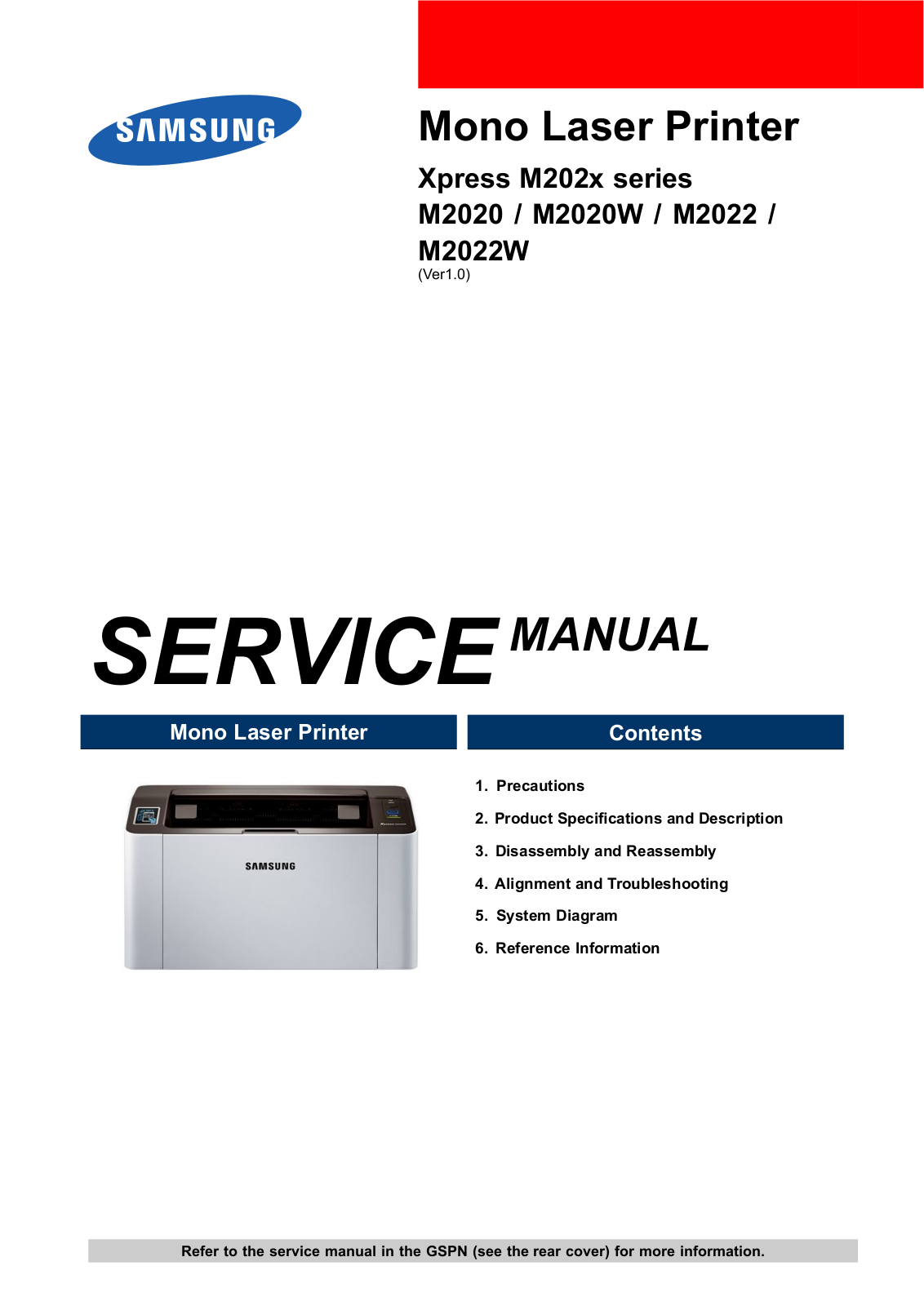 Samsung Xpress M202x, Xpress M2020, Xpress M2020W, Xpress M2022, Xpress M2022W Service Manual. Parts List