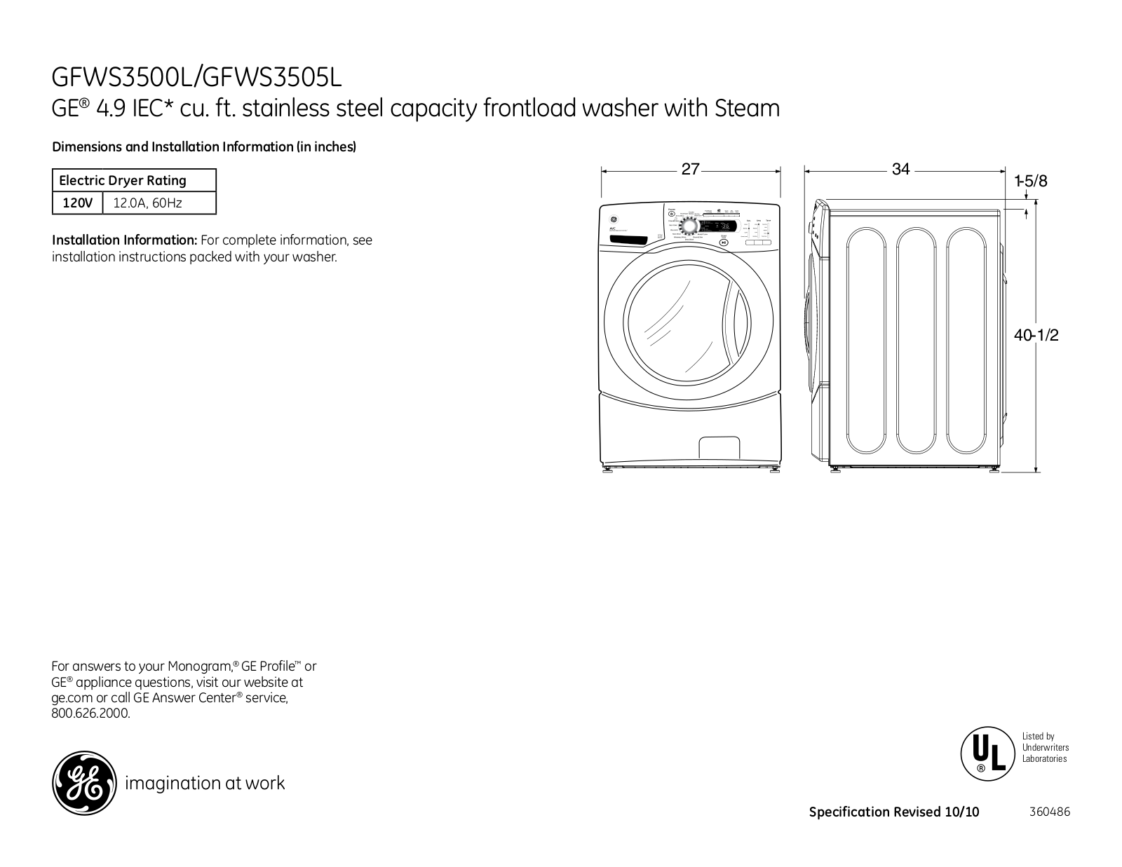 General Electric GFWS3505LMS User Manual