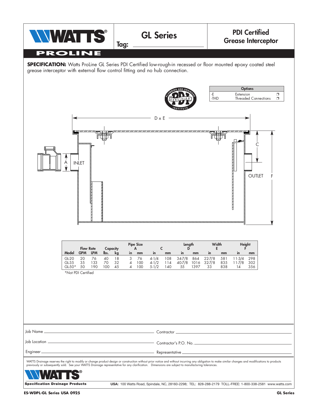 Watts GL-SERIES User Manual