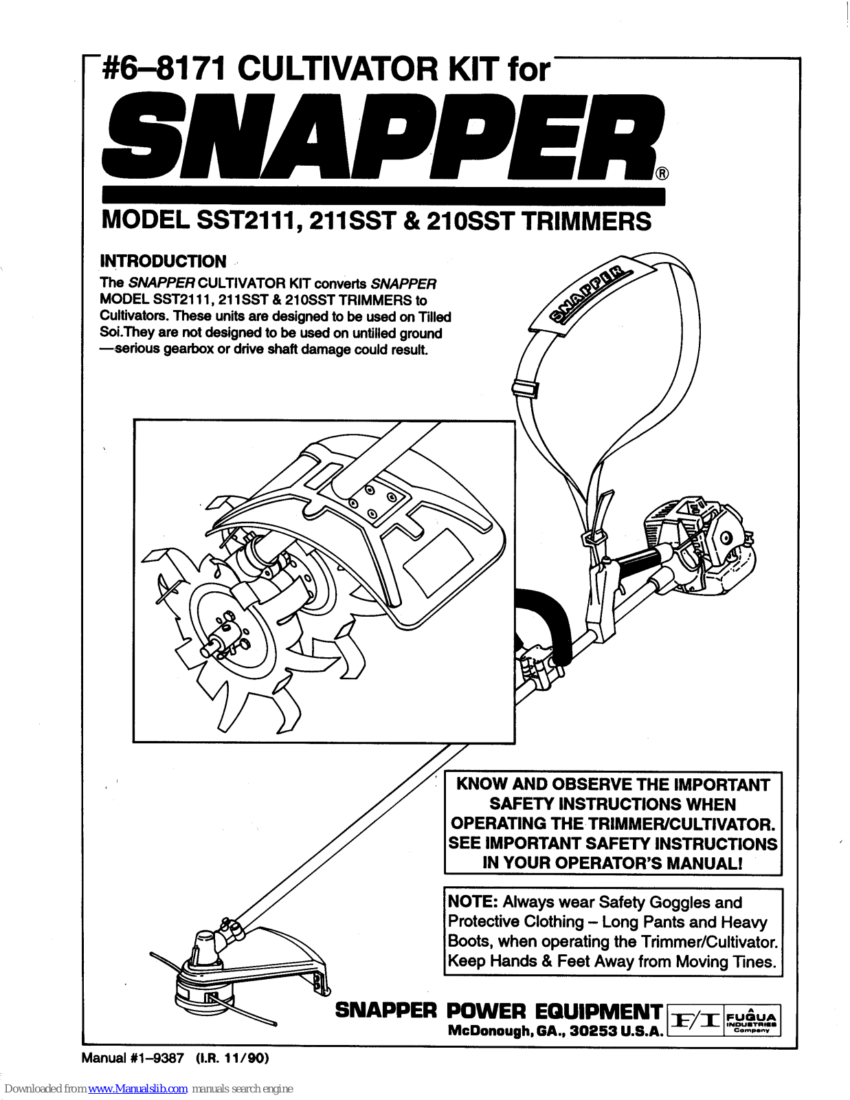 Snapper SST2111, 6-8171 Instructions Manual