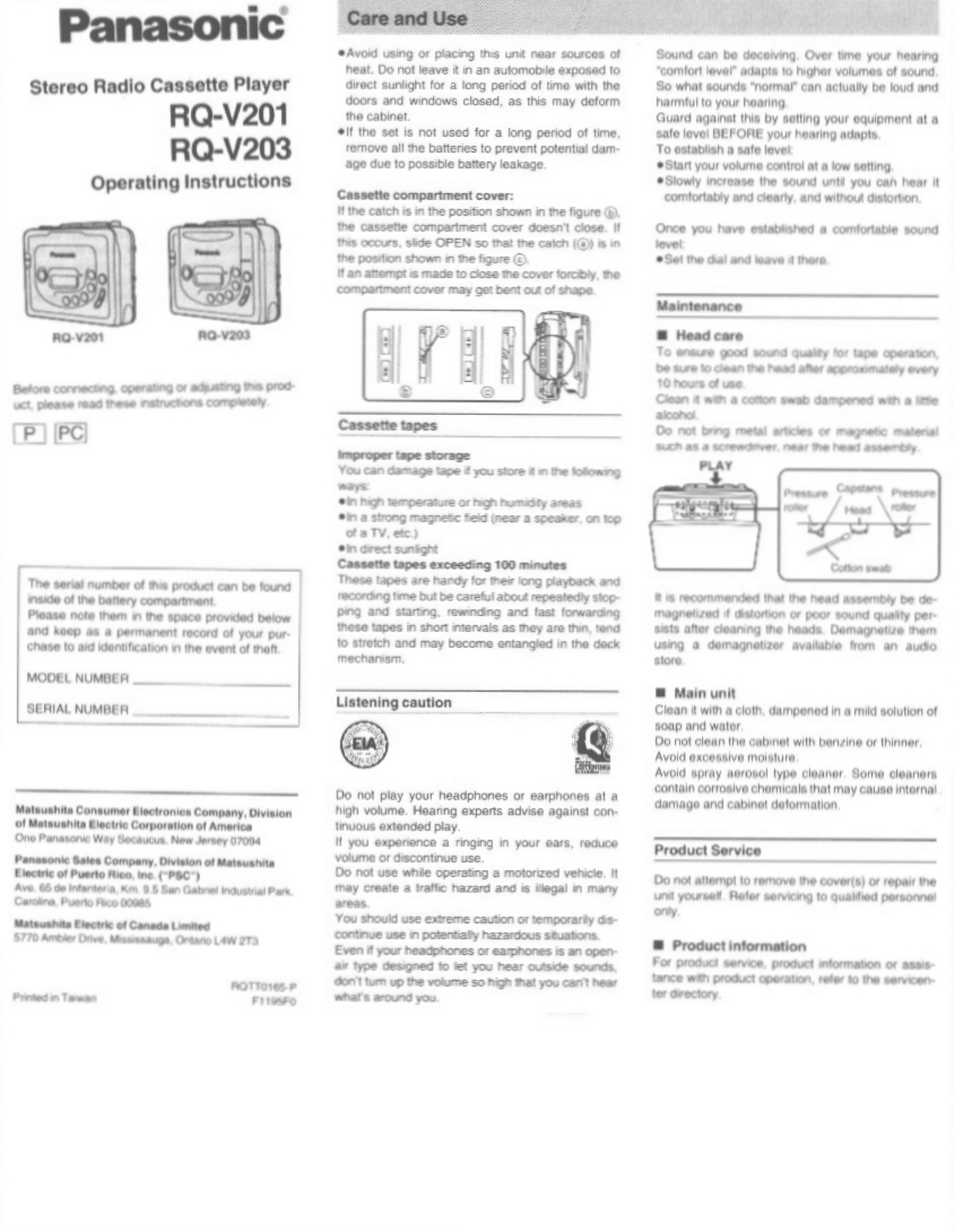 Panasonic RQ-V203 User Manual