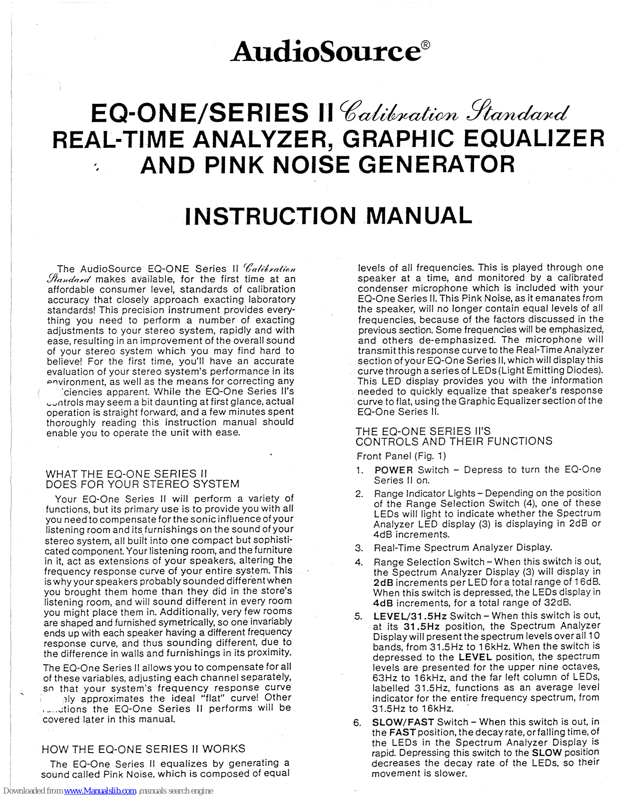 AudioSource EQ One II Instruction Manual