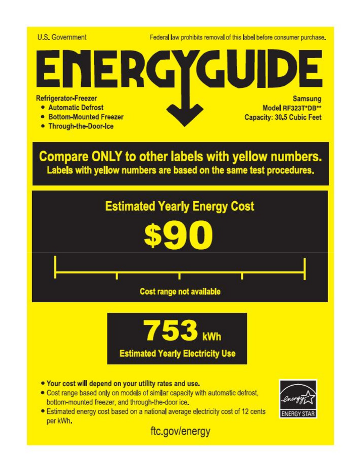 Samsung RF323TEDBSR-AA Energy Guide