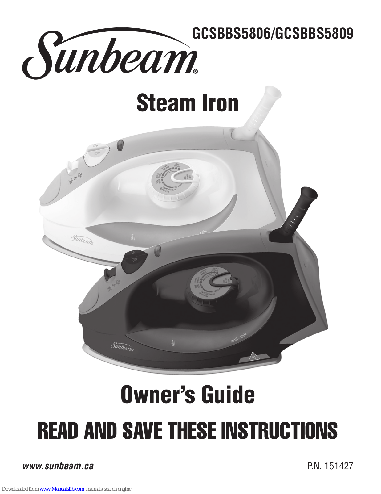 Sunbeam GCSBBS5806, GCSBBS5809 Owner's Manual