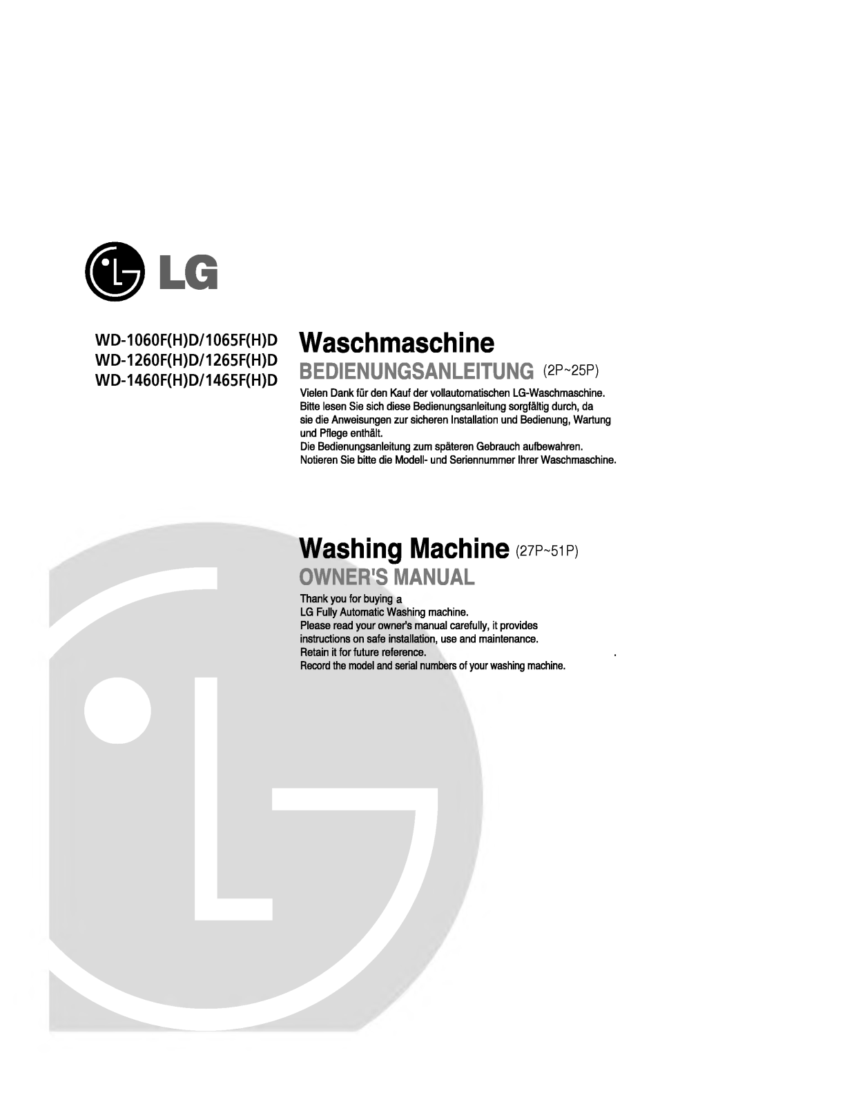 Lg wd-1260fd, wd-1060fd, wd-1265fd, wd-1065fd, wd-1465fd User Manual