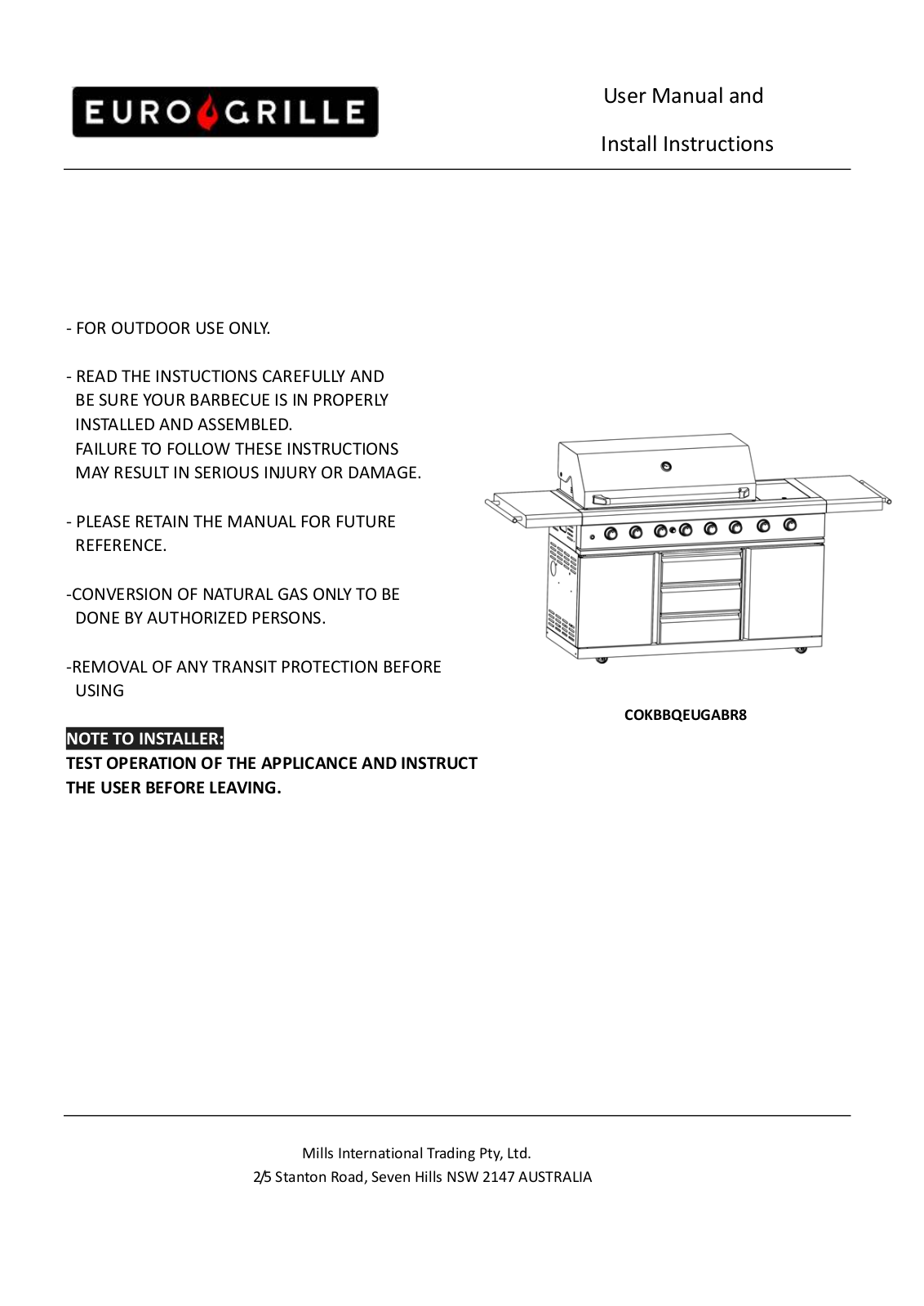 Euro-Grille COKBBQEUGABR8 User Manual