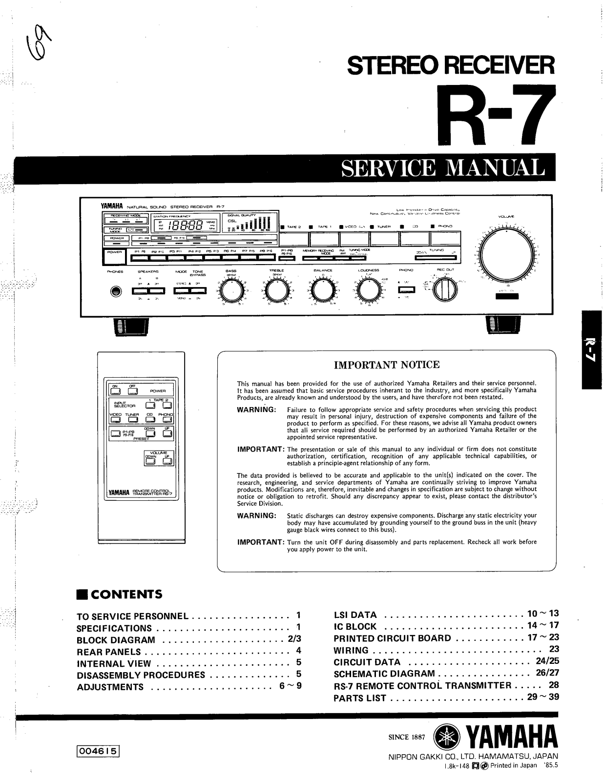 Yamaha R-7 Service manual