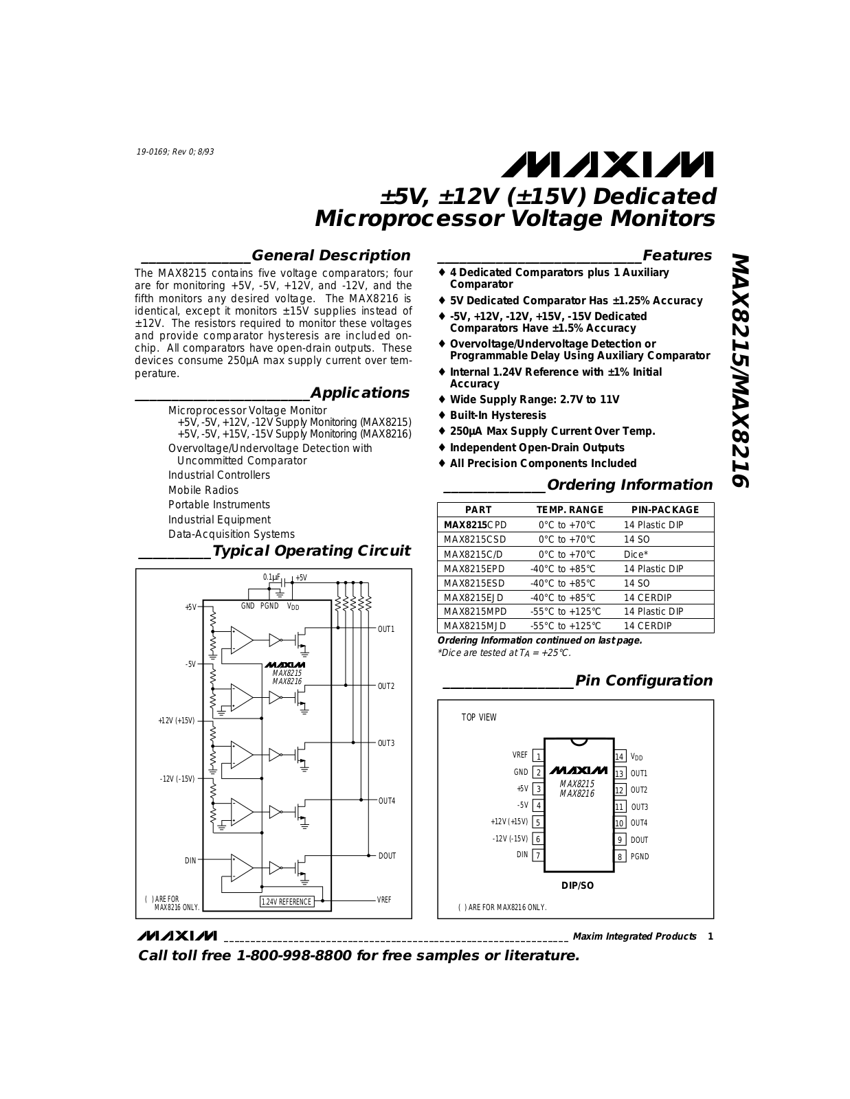 Maxim MAX8216ESD, MAX8216MJD, MAX8216MPD, MAX8216EJD, MAX8215ESD Datasheet