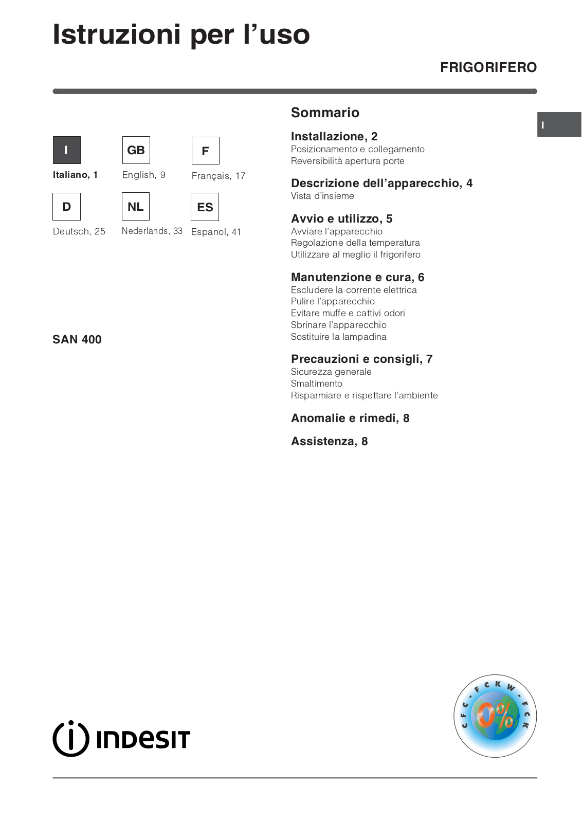 Indesit SAN 400 User Manual